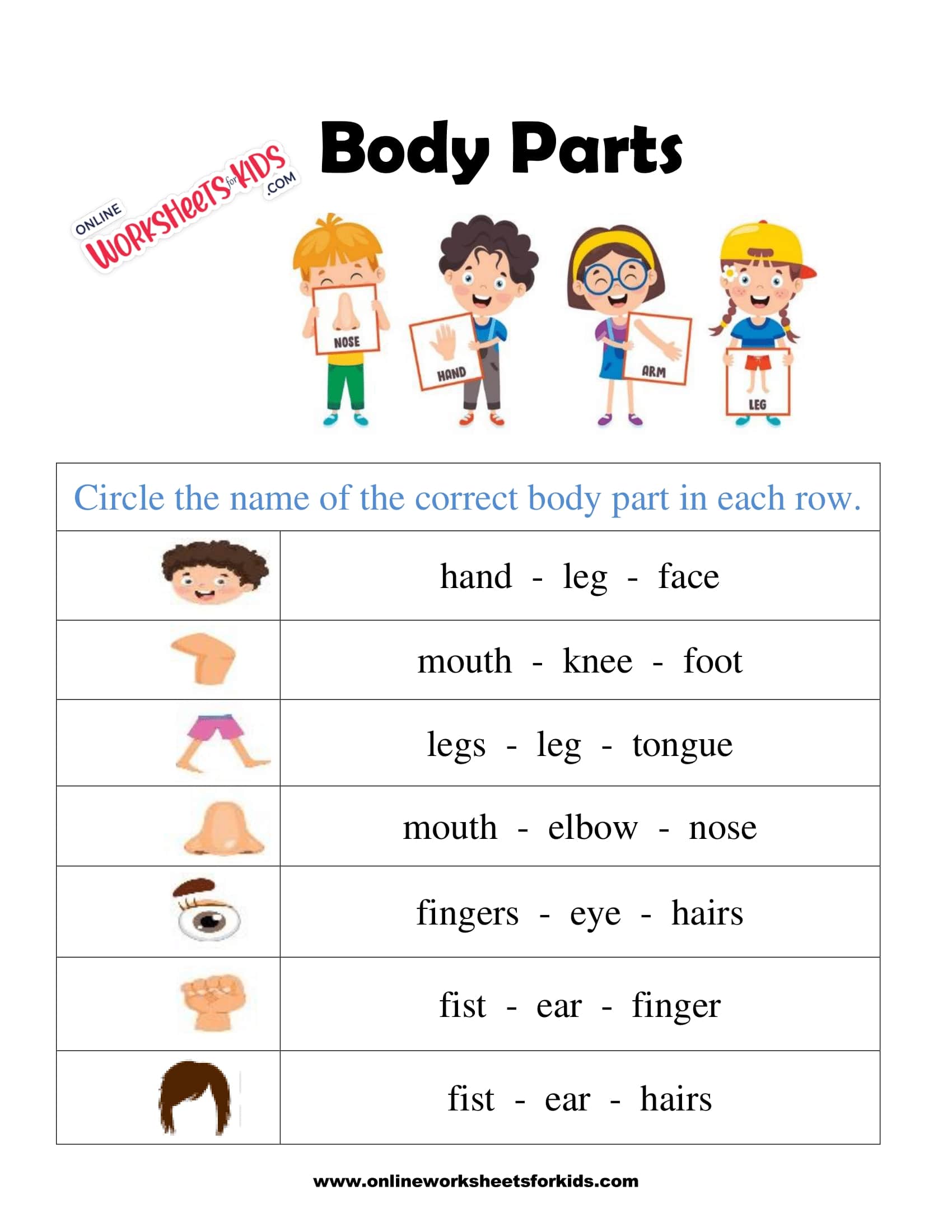 Free Printable Body Parts Worksheet