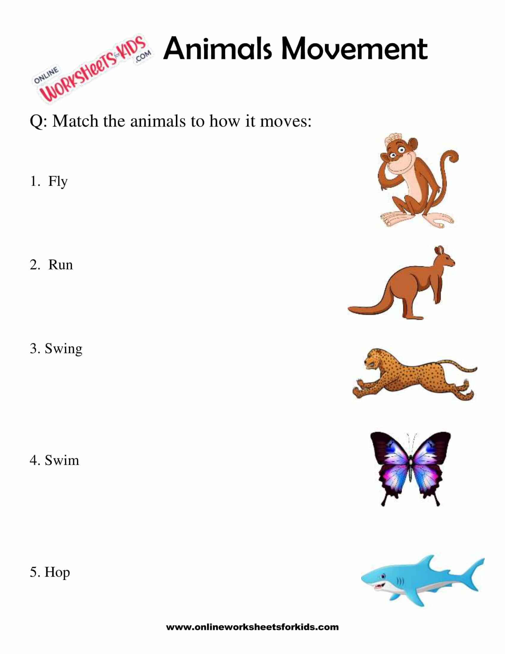 Free Animals Movement Worksheets for Grade 1