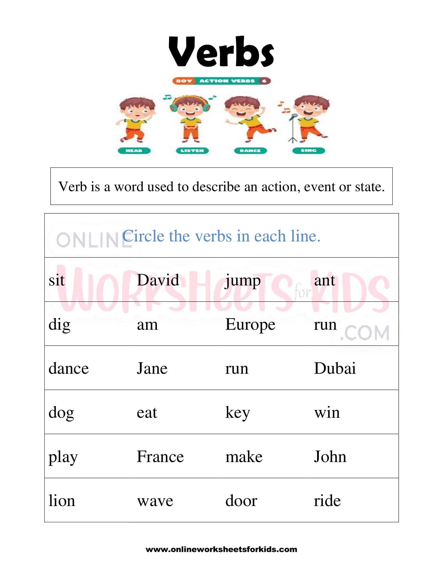 Verbs Worksheets for grade 11