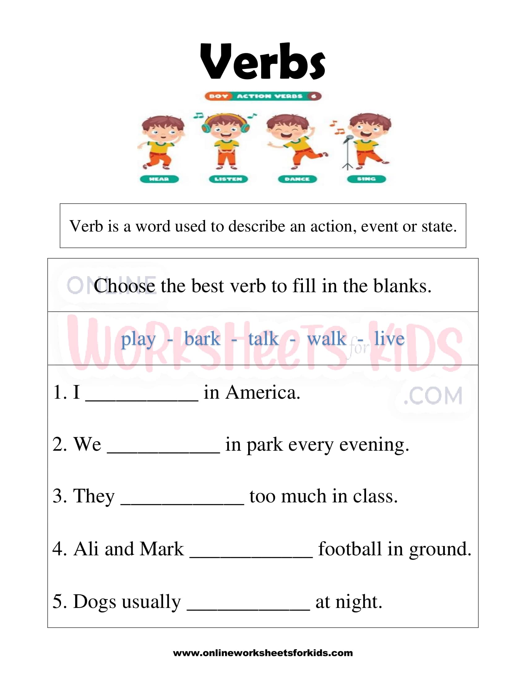 free printable verbs worksheets for grade 1