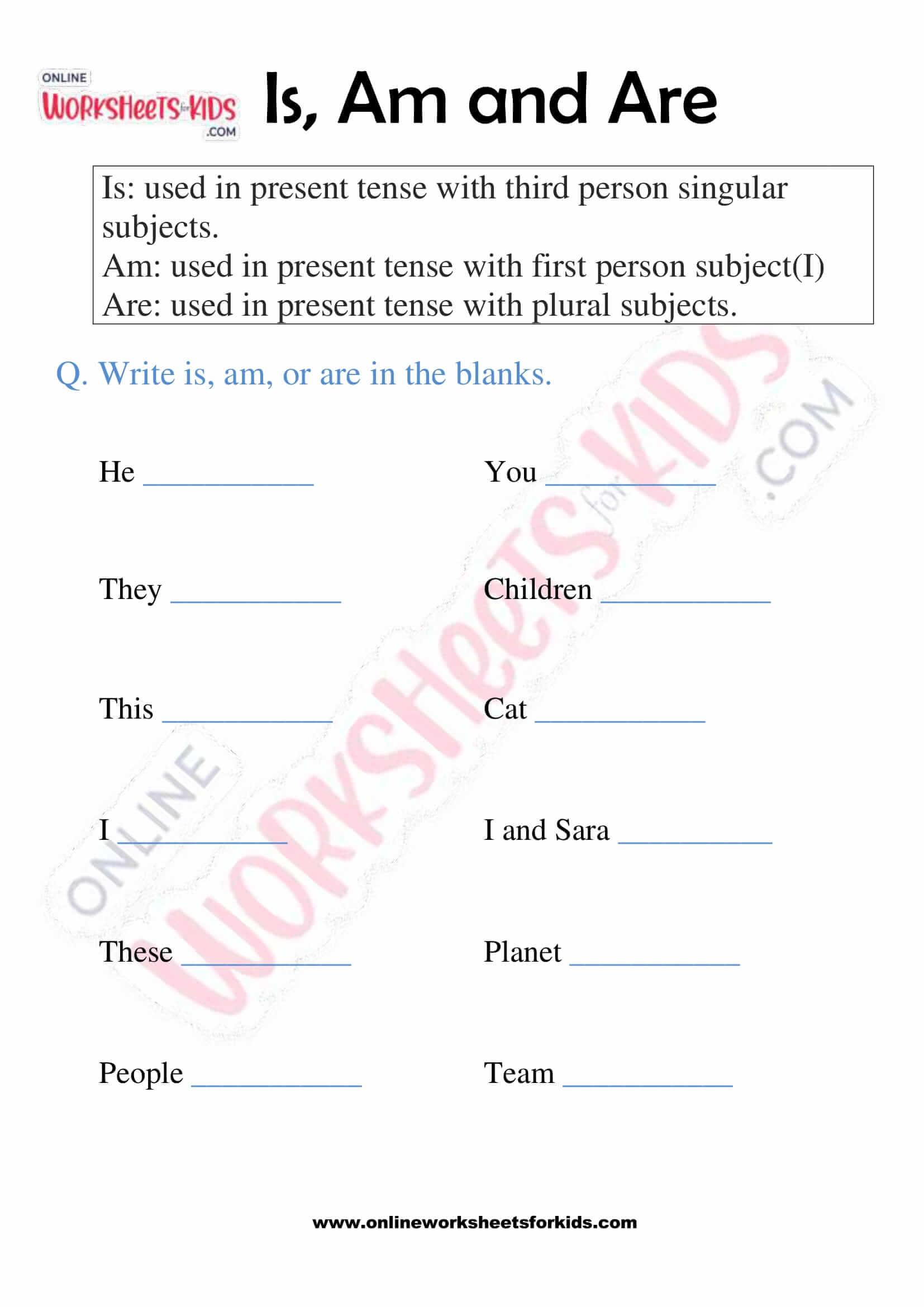 Is, Am, and Are Worksheet 06
