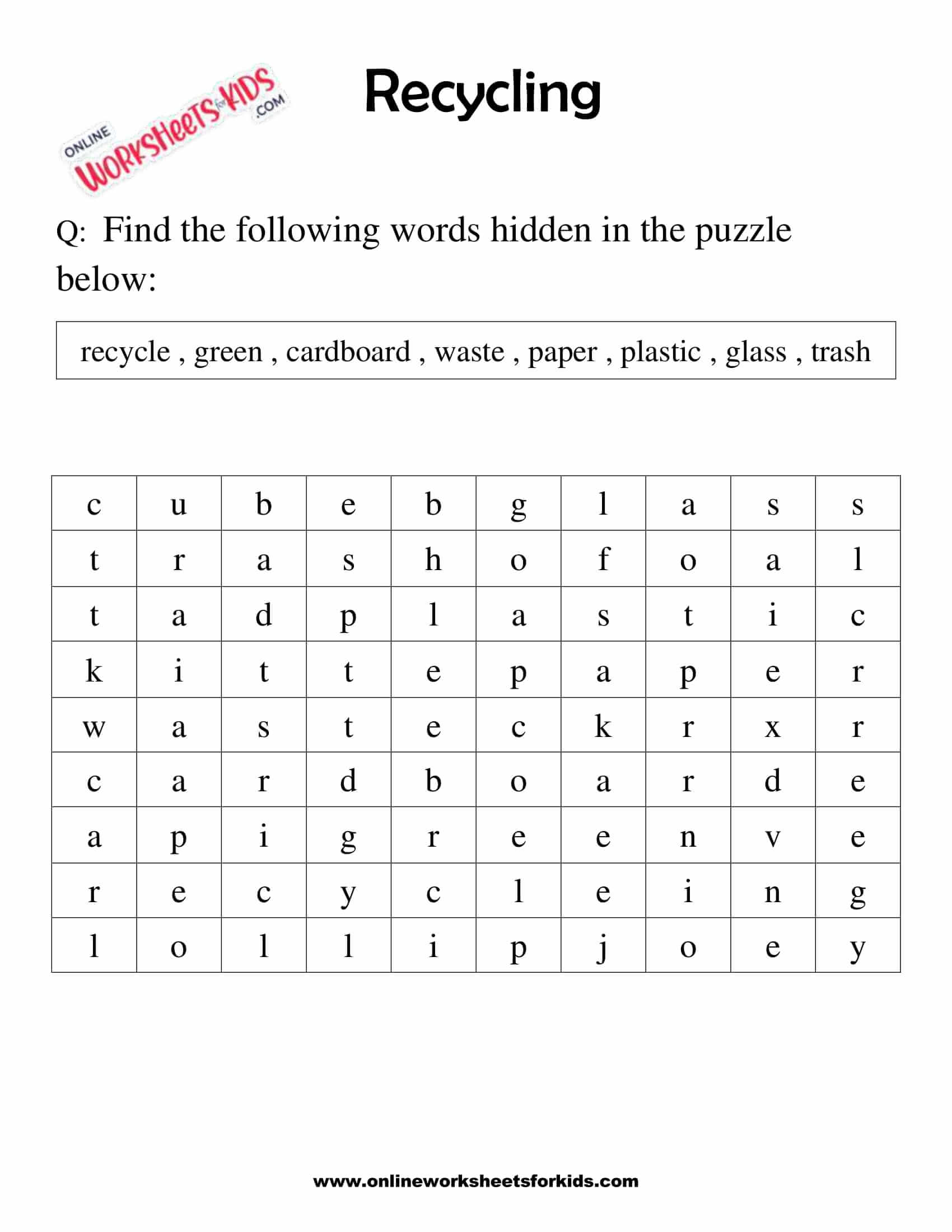 Free Reduce Reuse Recycle Worksheets For Grade 1