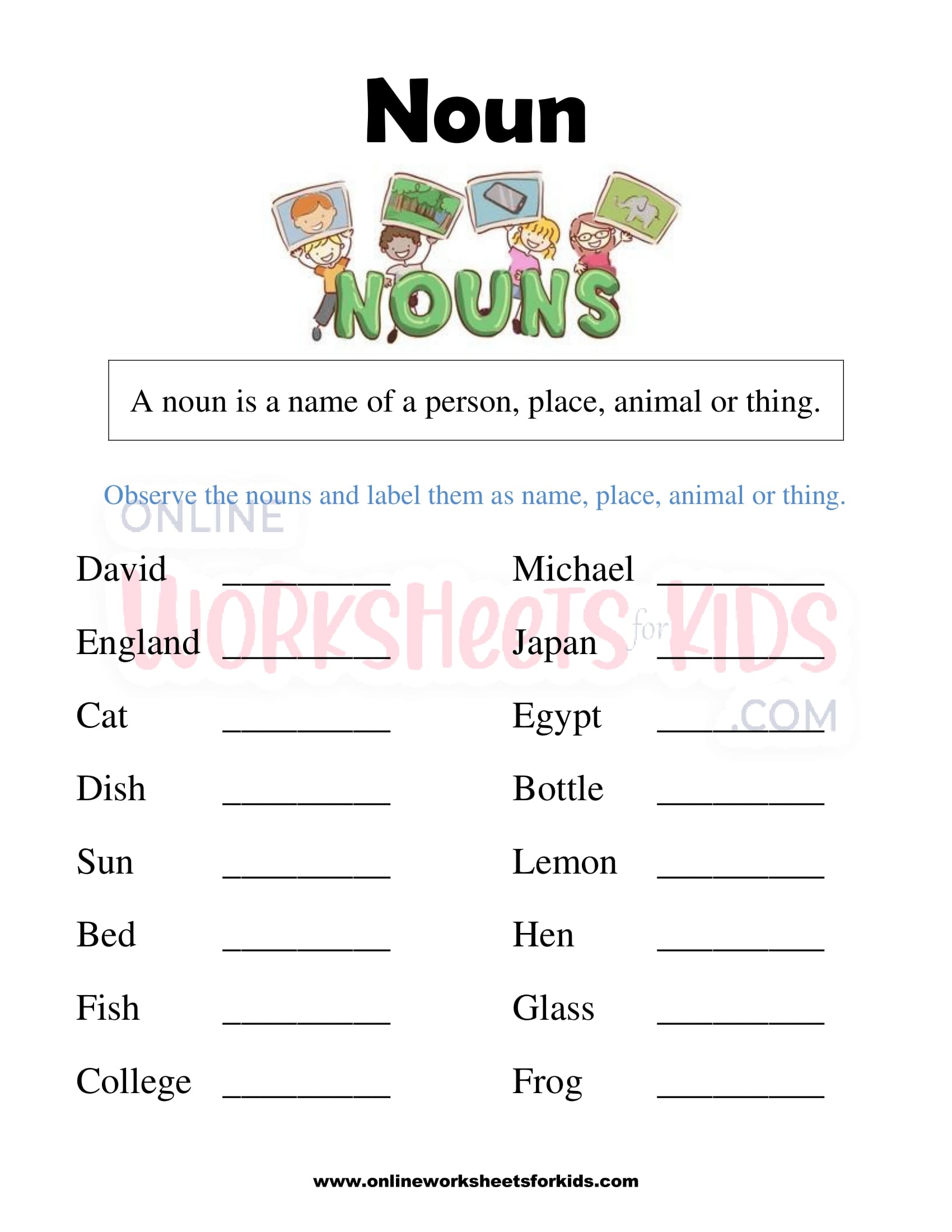 Noun Worksheets For Grade 1-7