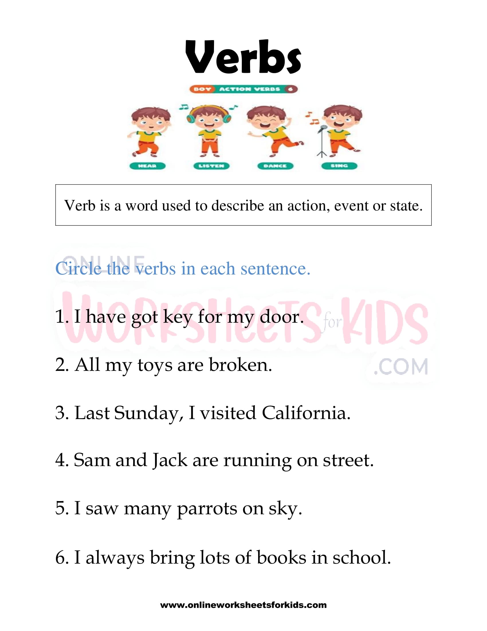 free printable verbs worksheets for grade 1