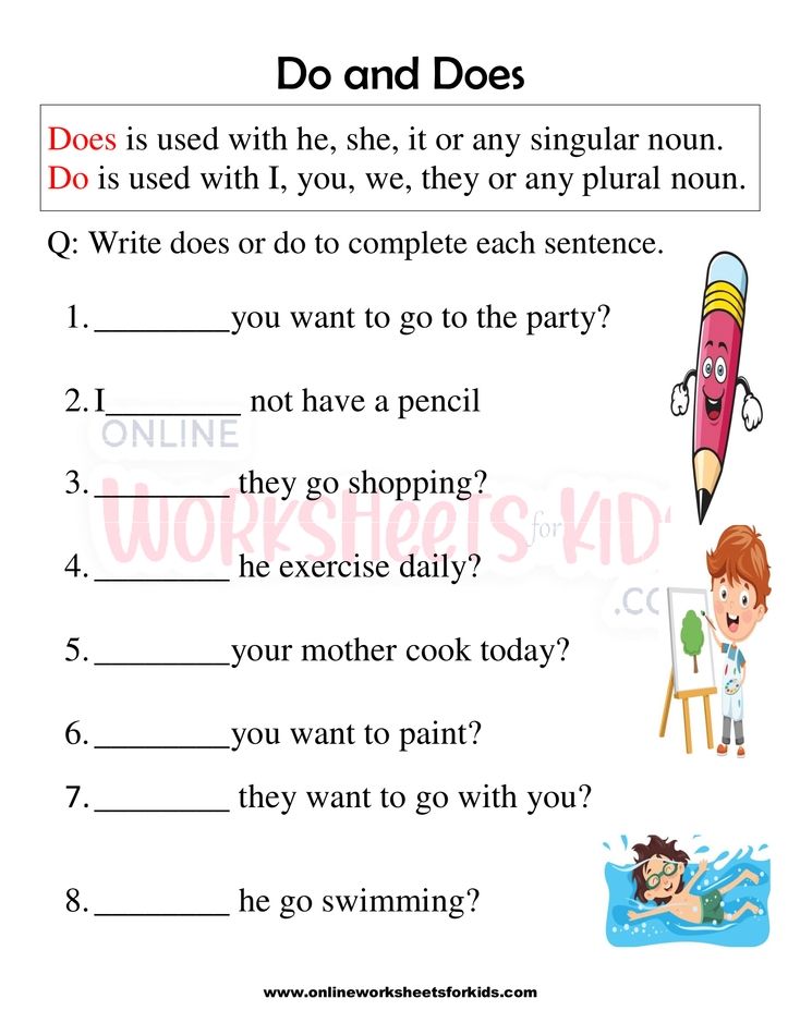 Do and Does Worksheets for grade 1-2