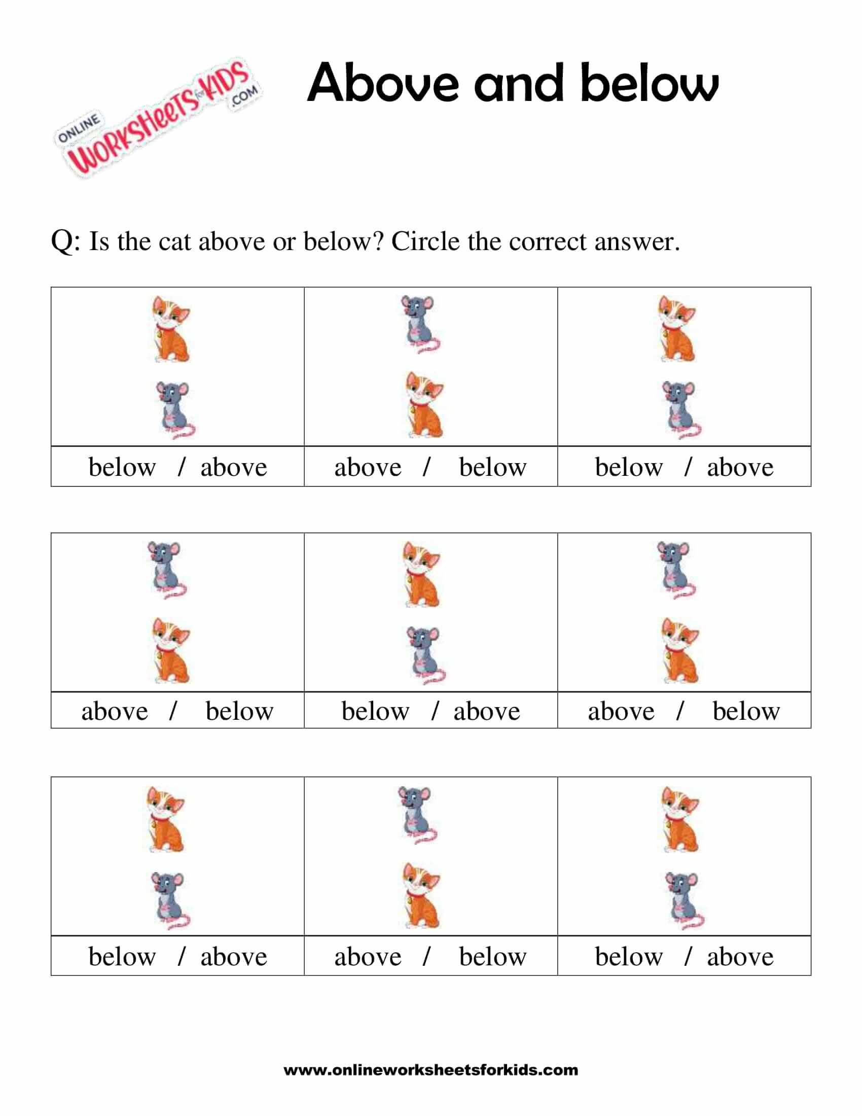 Download Free Printable Above and Below Worksheets