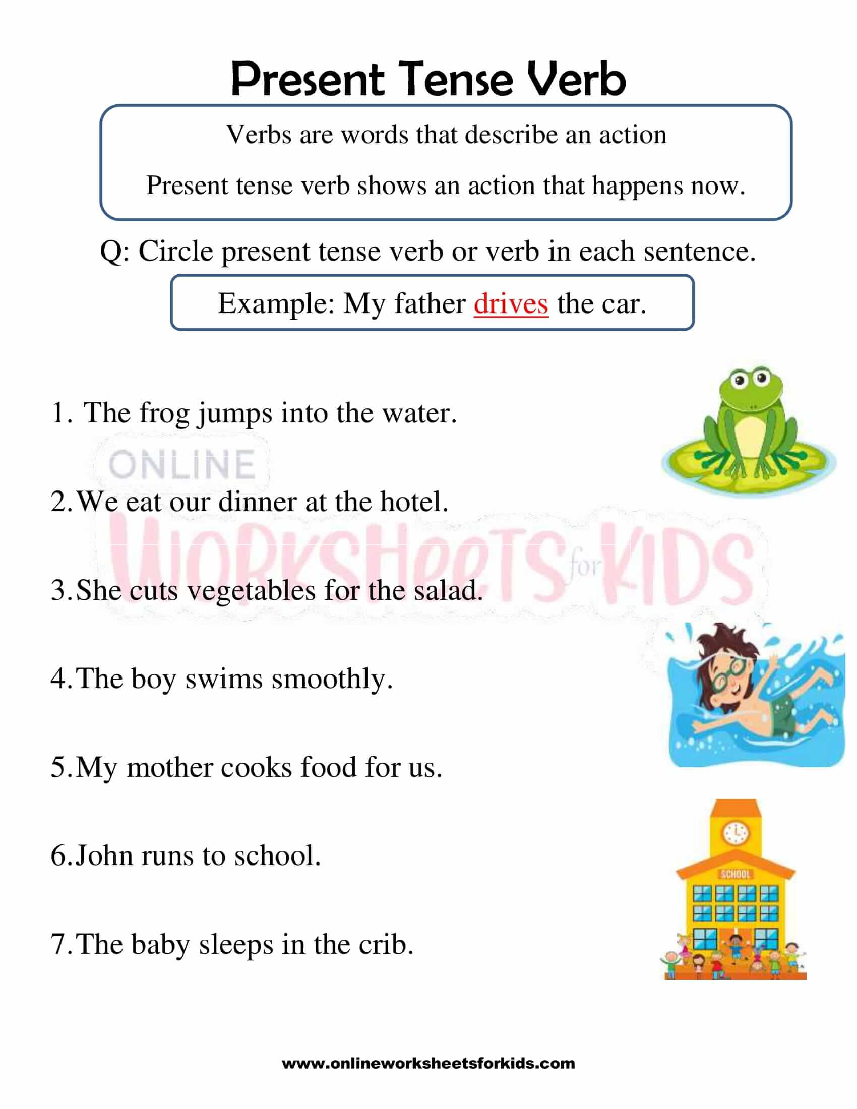Free Present Tense Verb Worksheet 1st Grade