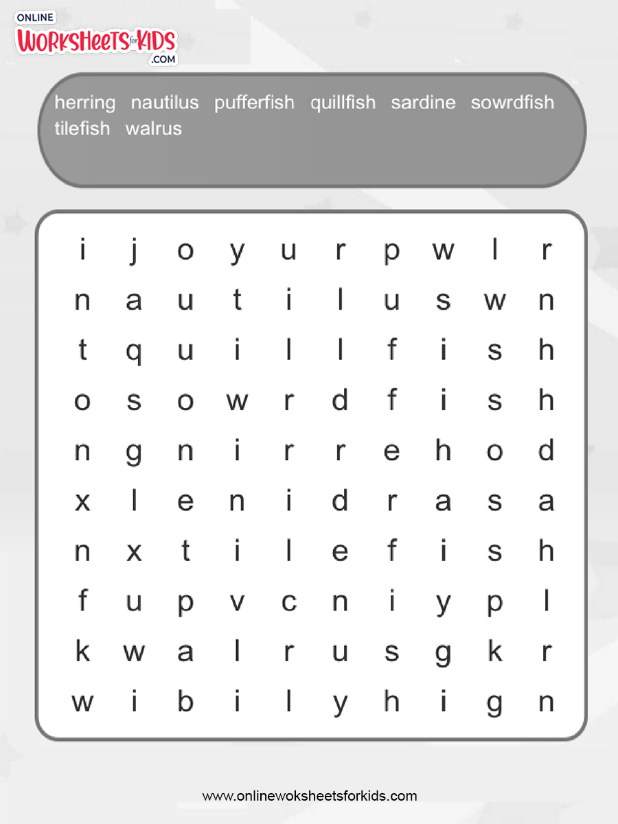 Sea Animals Word Search (Hard)