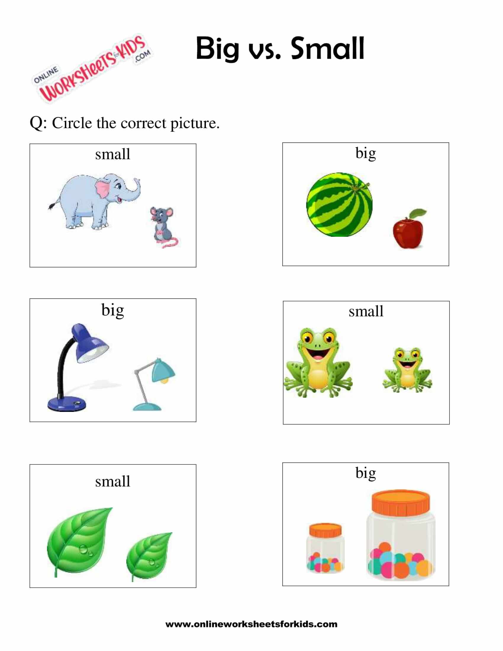 Big and small online worksheet for Preschool