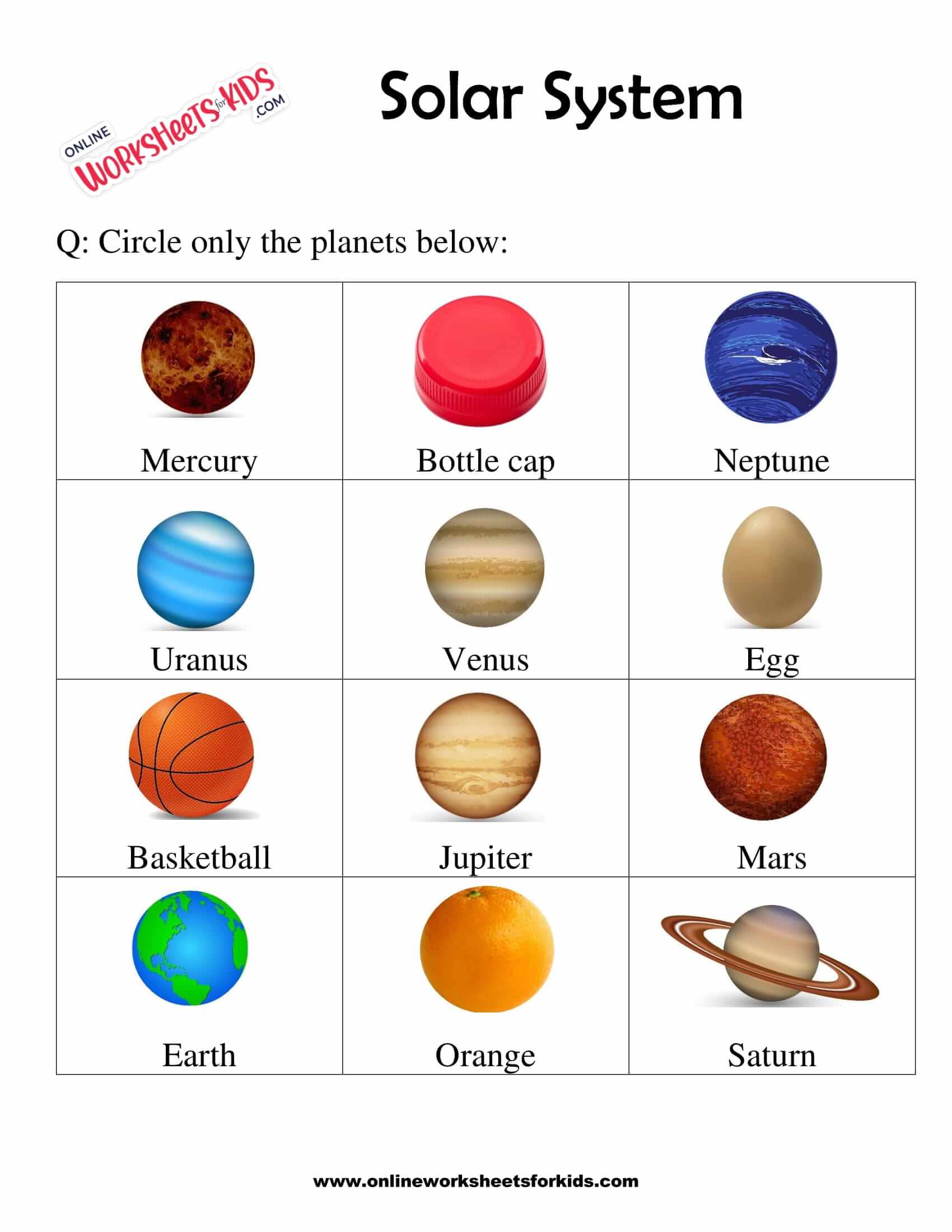 Solar System Worksheets for grade 1-3