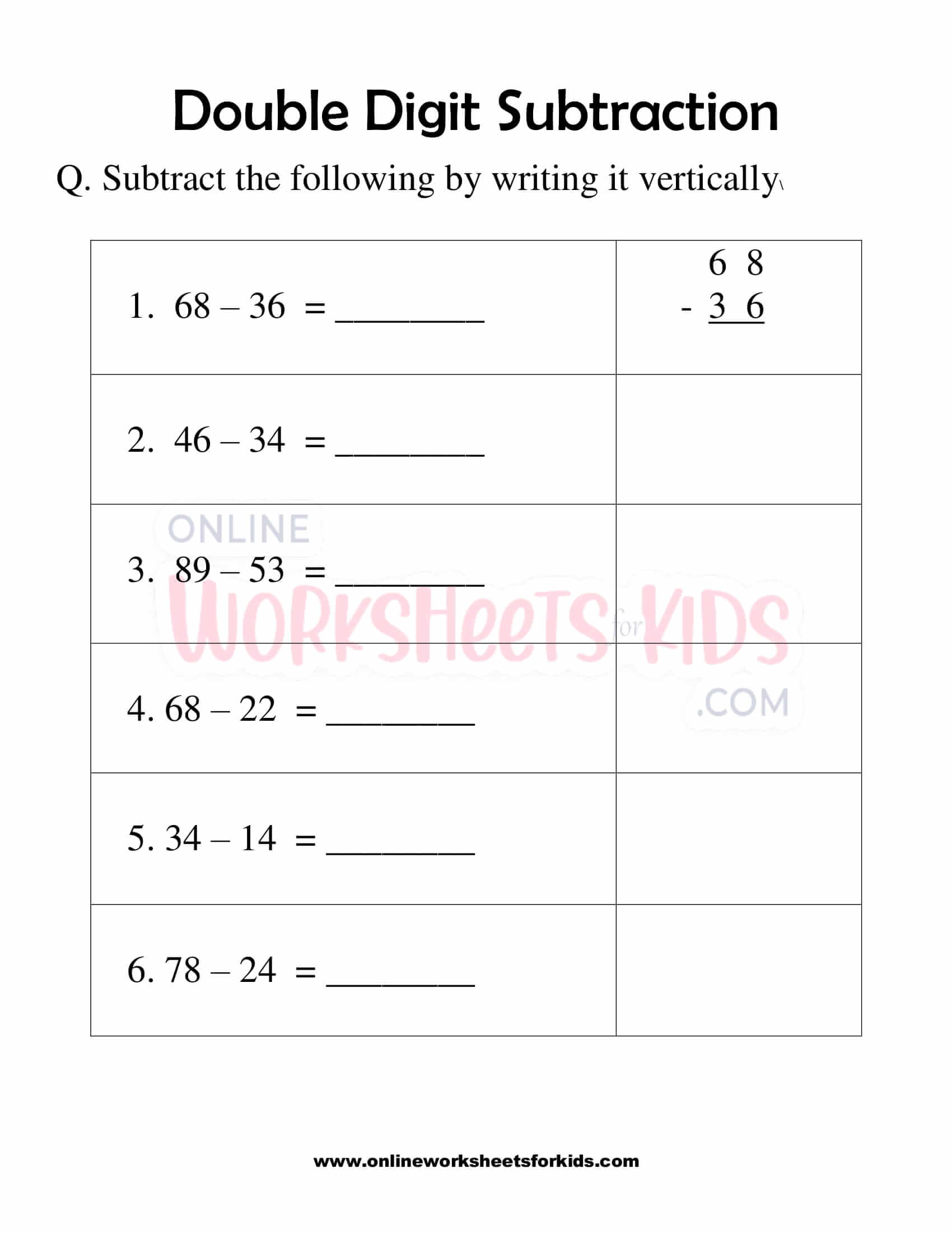 Double digit subtraction no regrouping 7