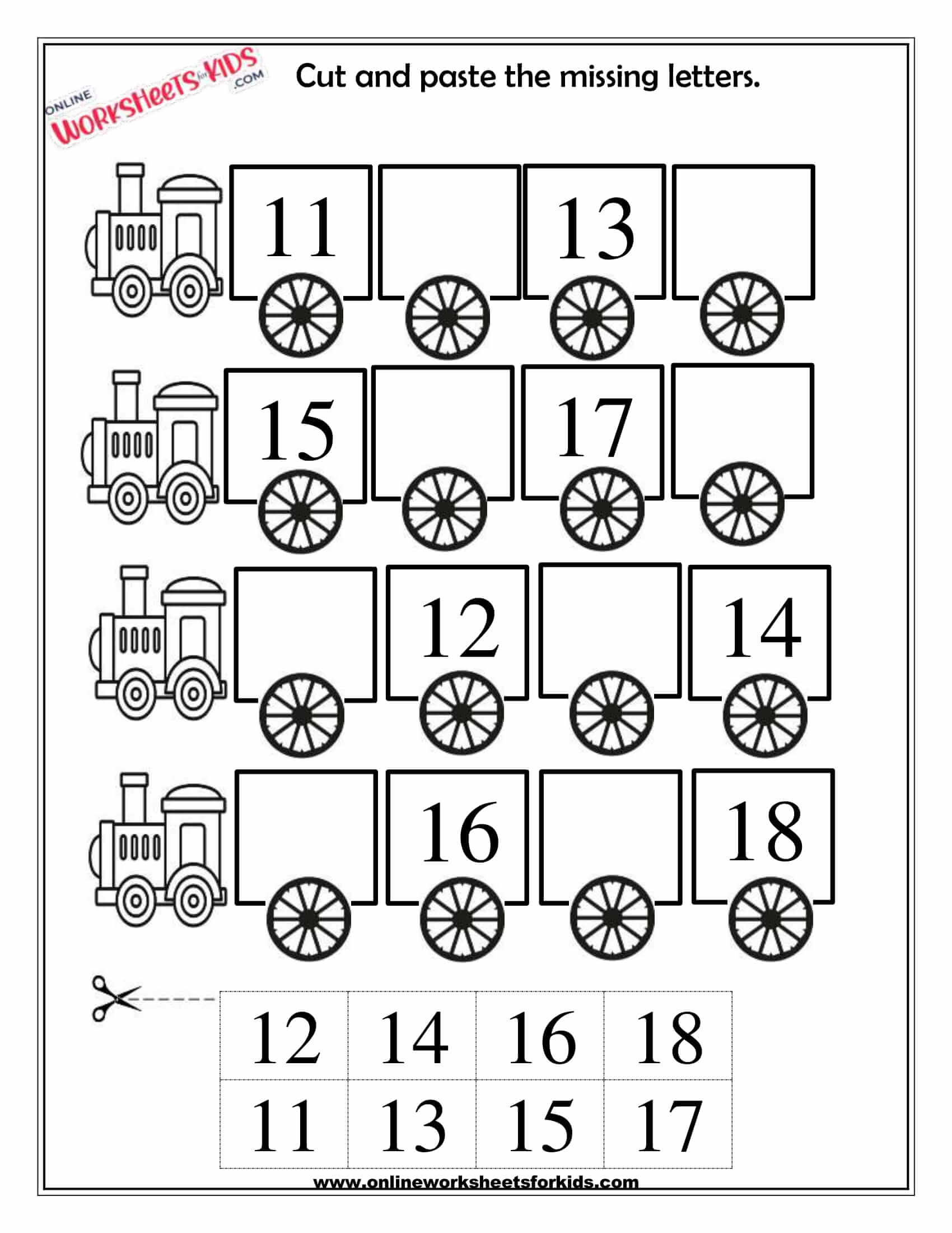 Missing numbers 1 till 20 cut and paste 1
