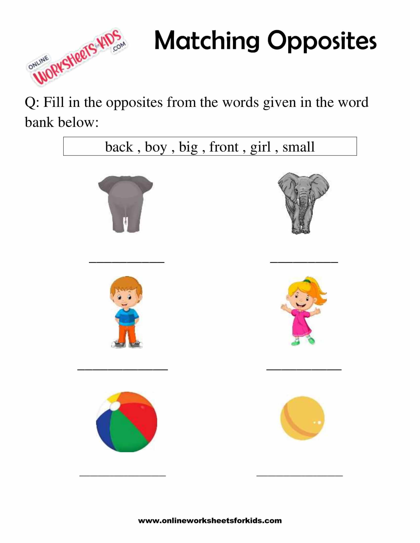 Big and Small Worksheets - Matching Words and Objects