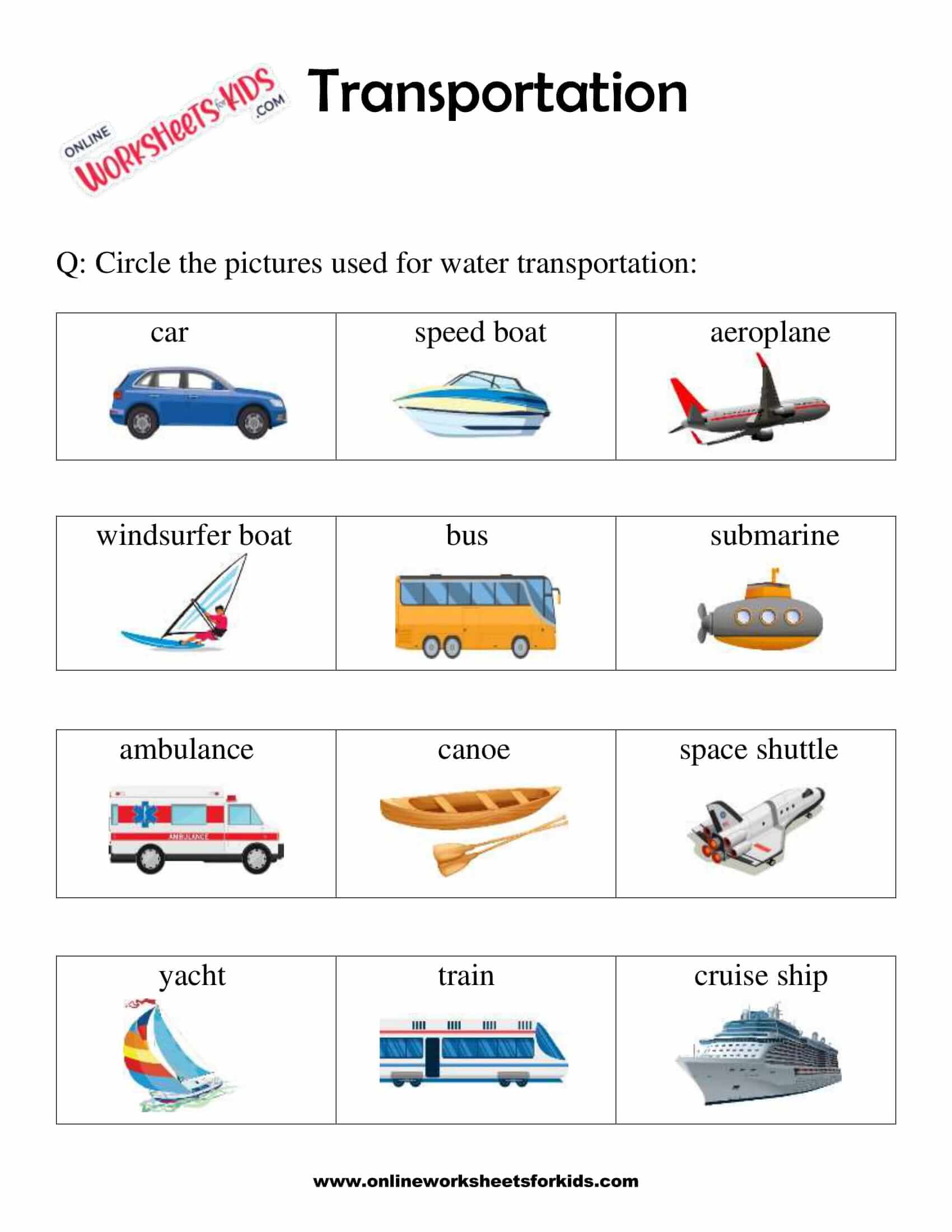 transportation worksheets for grade 1 6