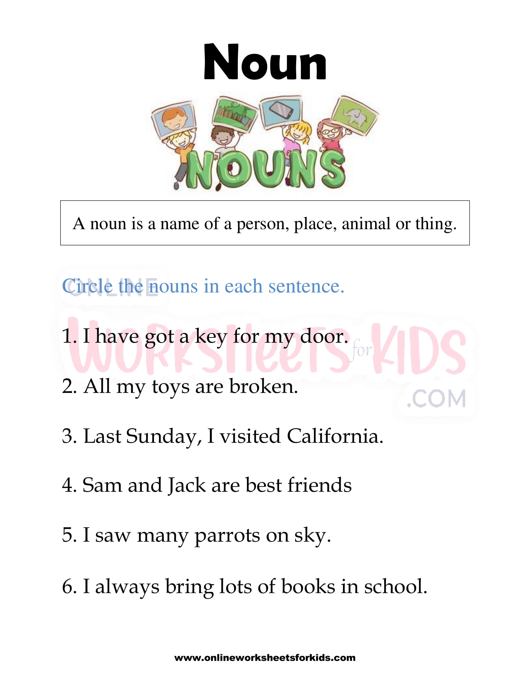 free printable noun worksheets for grade 1