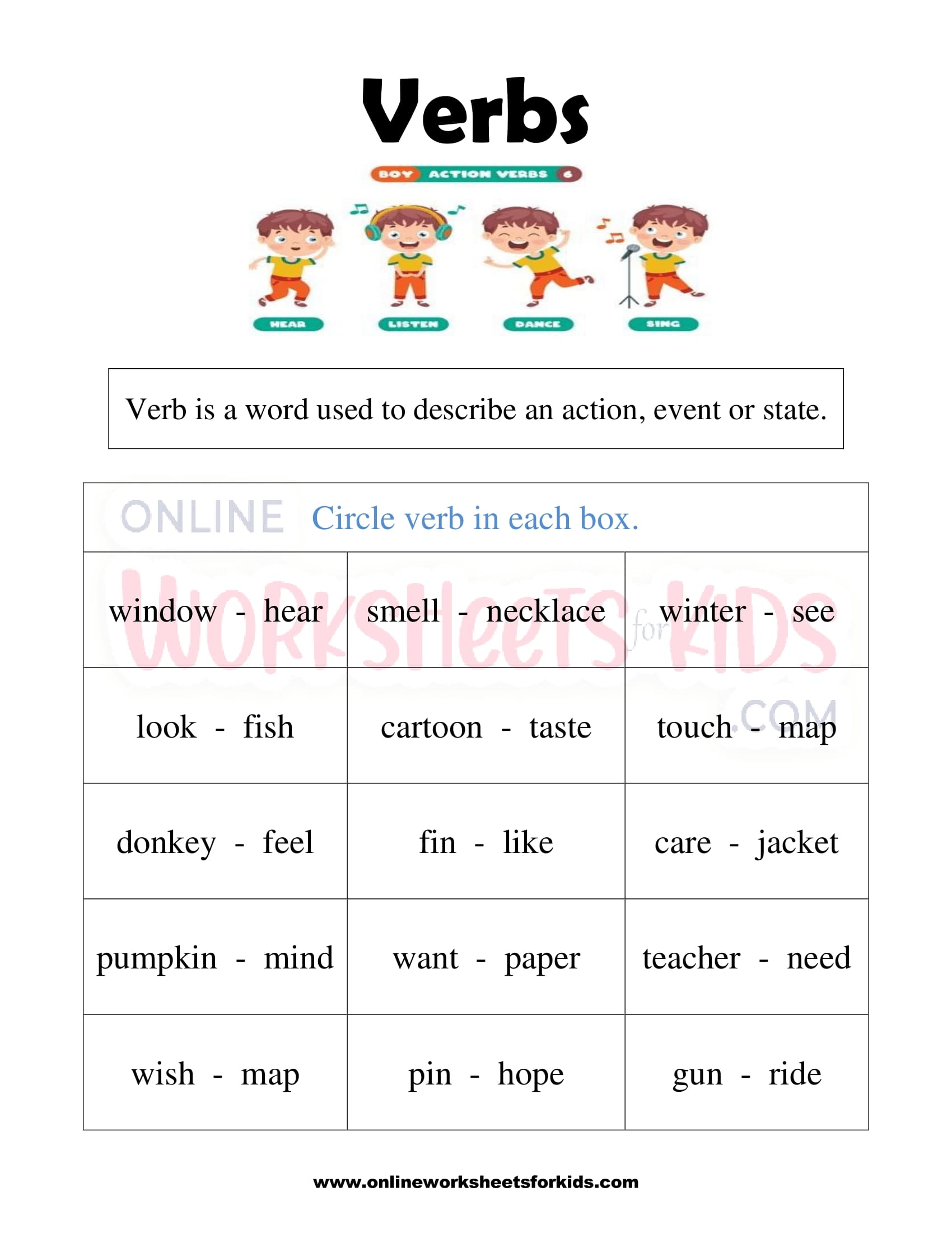 verbs worksheets for grade 1 7