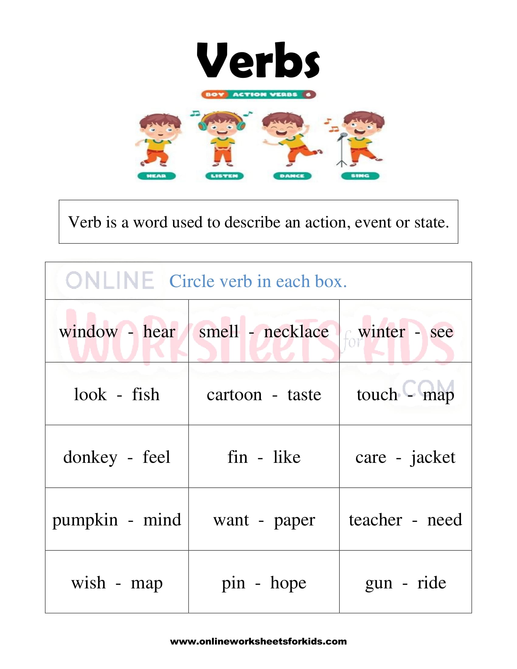 3rd Grade Verbs Worksheets Pdf