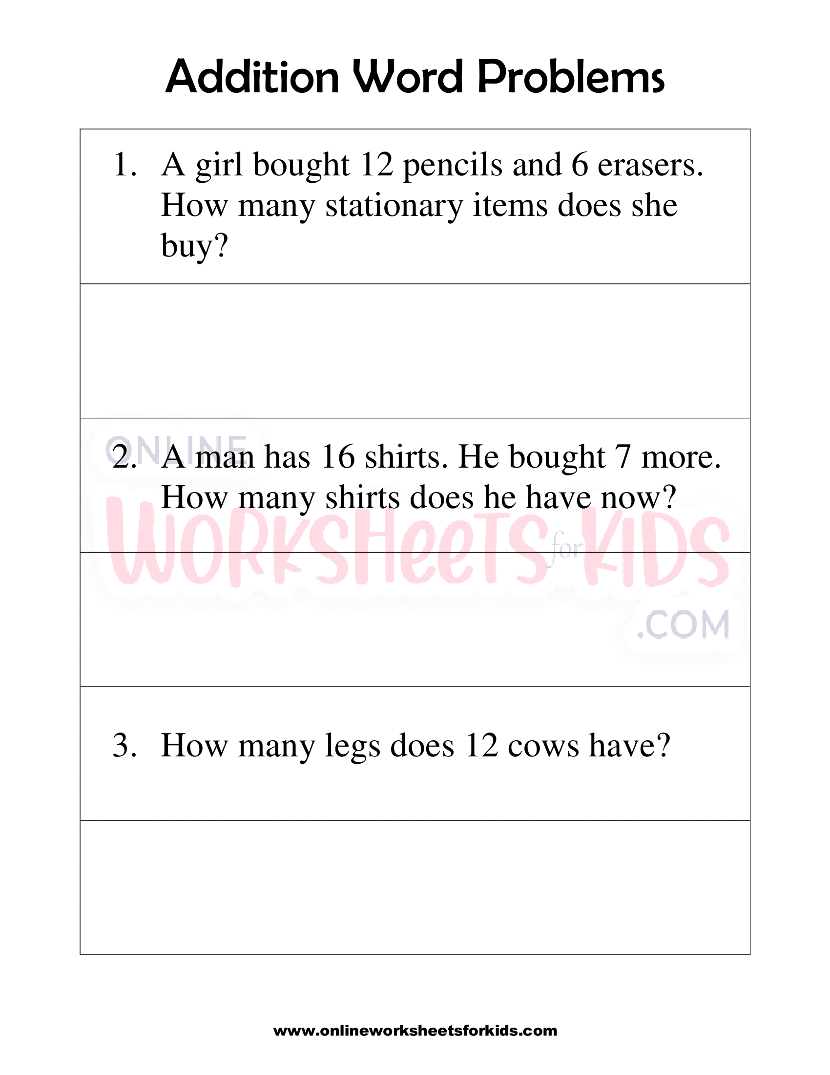 Addition word problems worksheets grade 1 4
