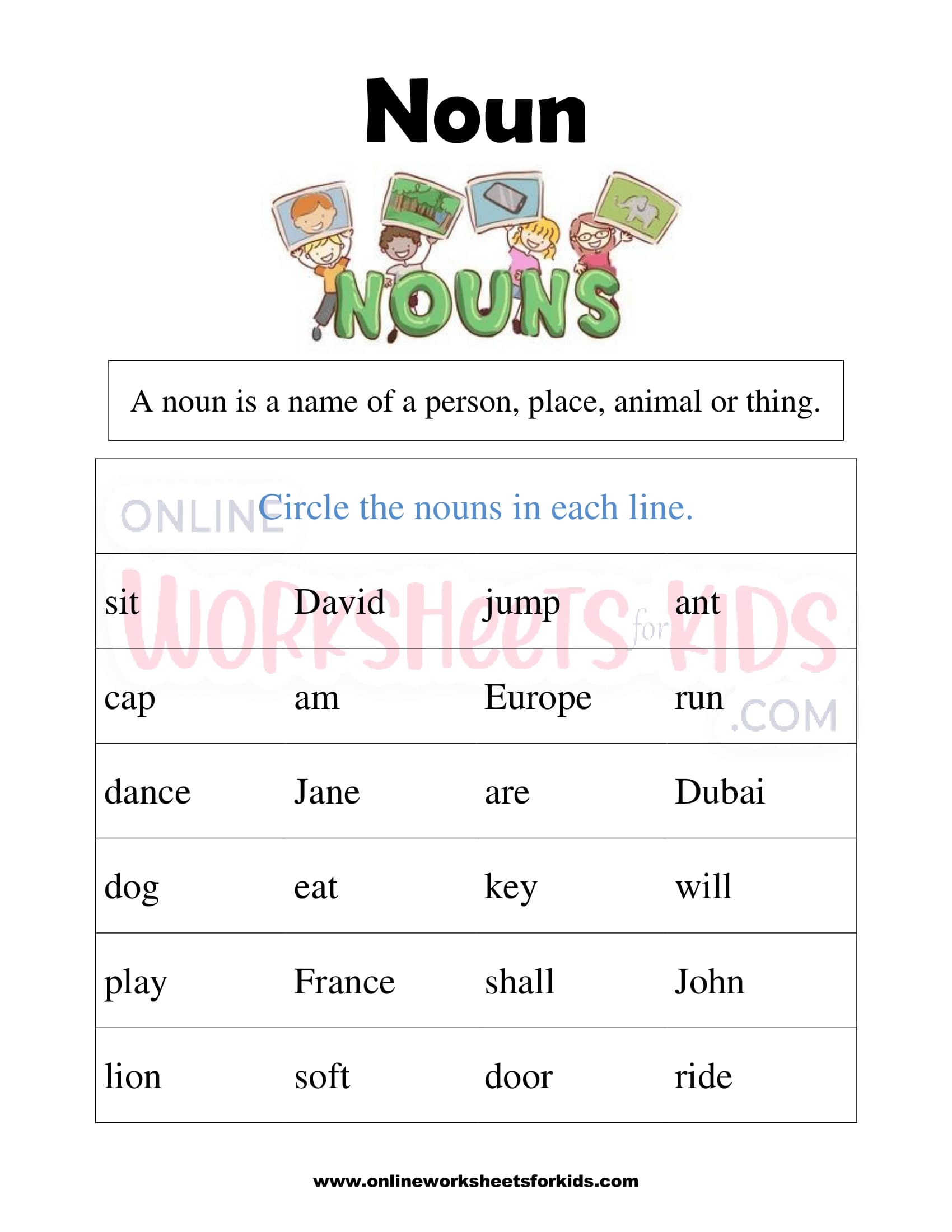 free printable noun worksheets for grade 1