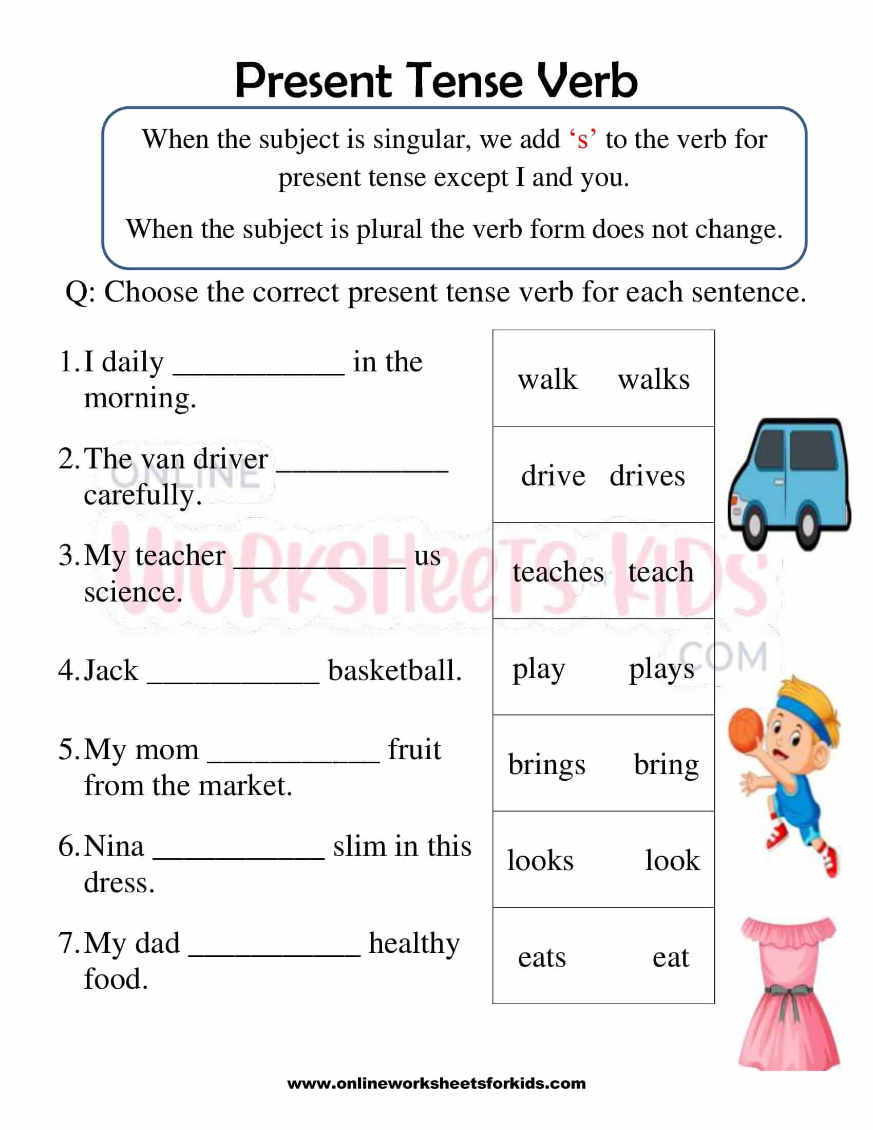 Present Tense Worksheets For First Grade
