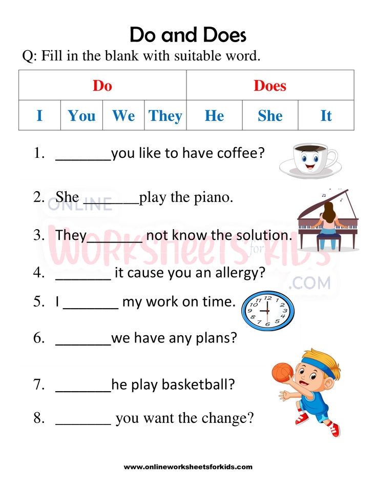 Do and Does Worksheets for grade 1-4