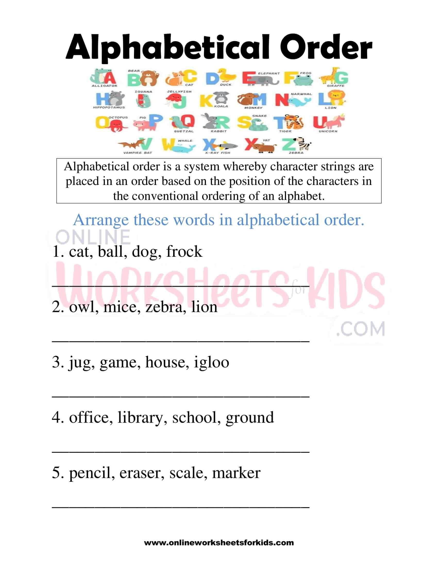 Alphabetical Order Free Printable Worksheets 8th Grade Level