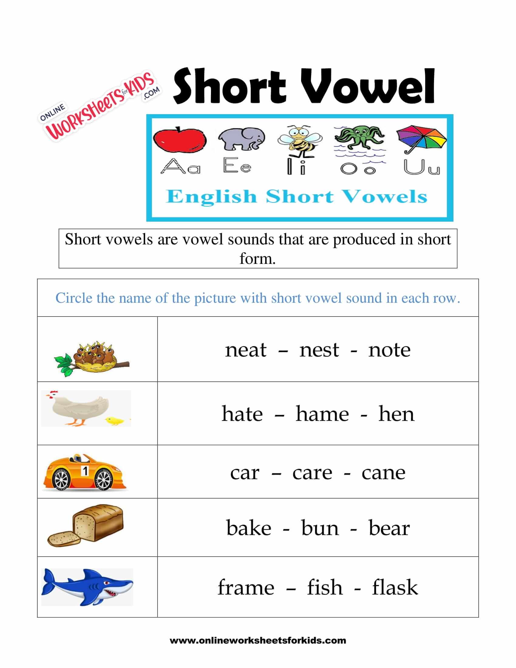 Short vowel worksheets 9