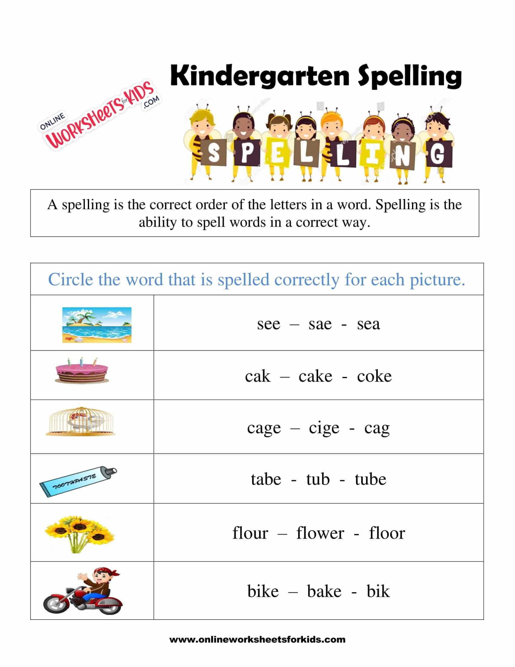 kindergarten spelling worksheets 7