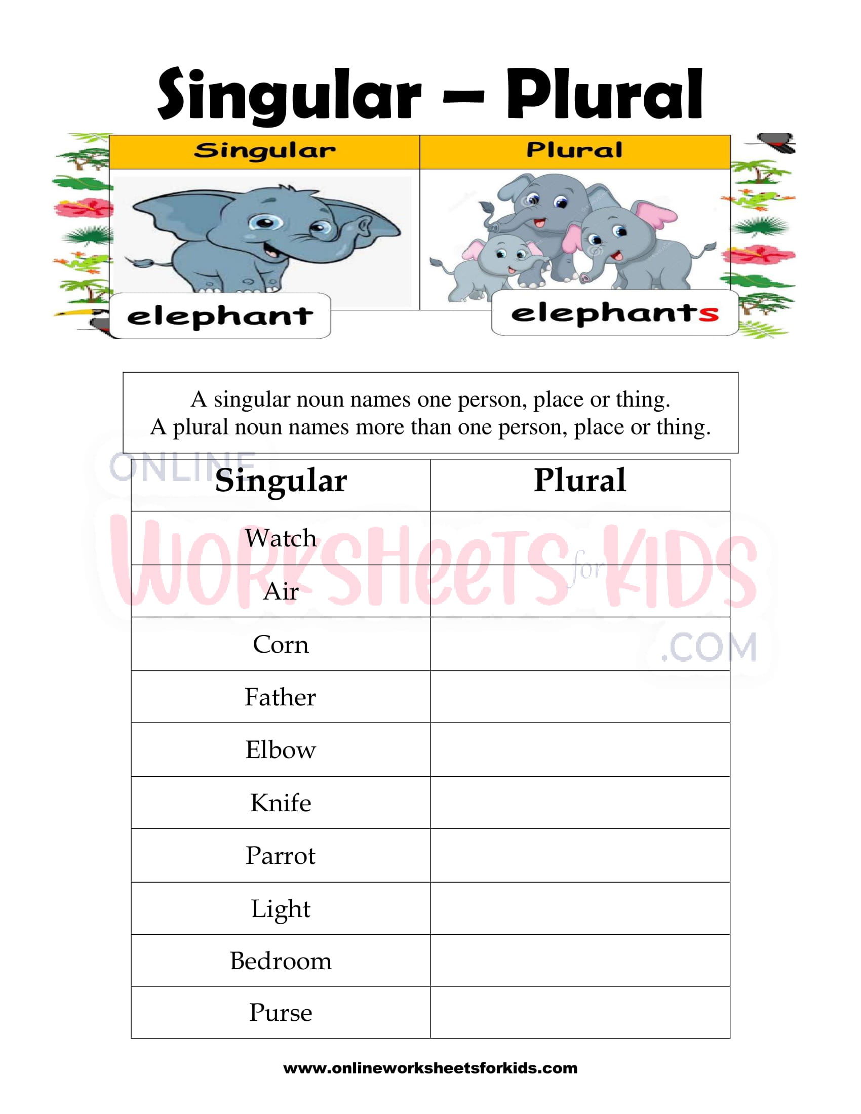 Singular and Plural Nouns Worksheet 20 Throughout Singular And Plural Nouns Worksheet