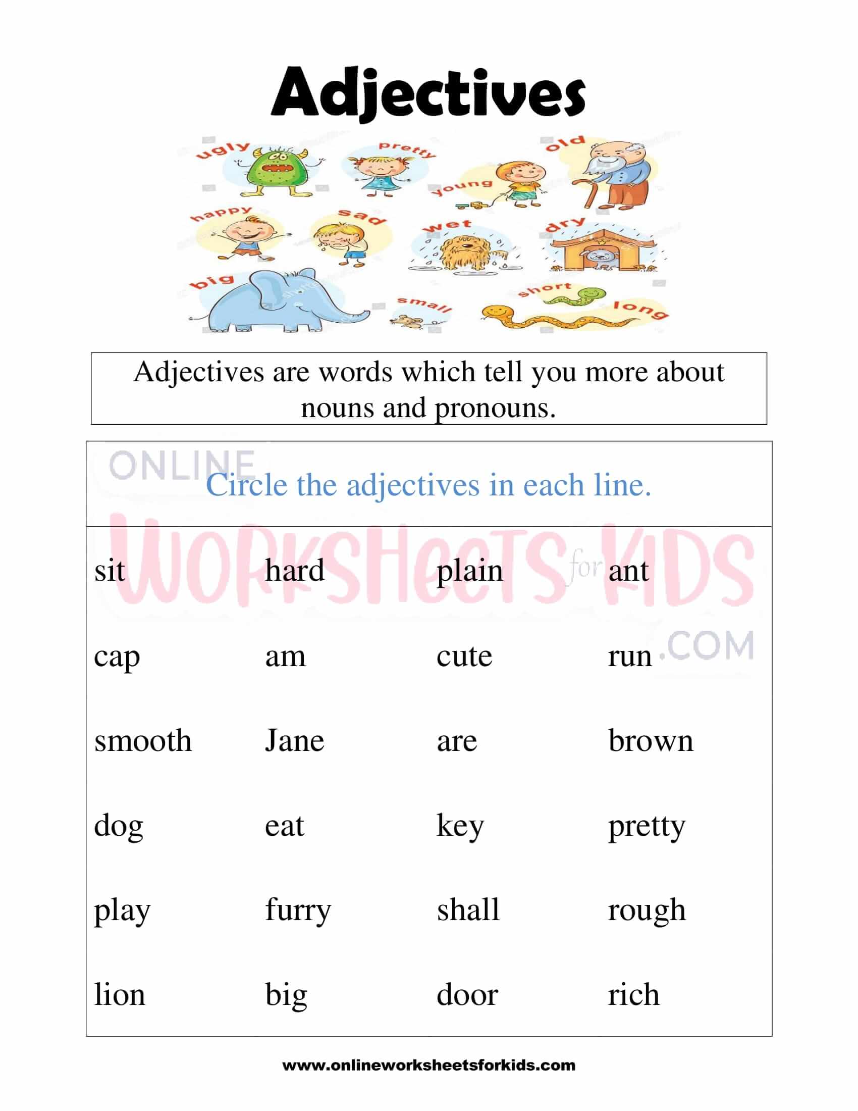 year 1 adjectives homework