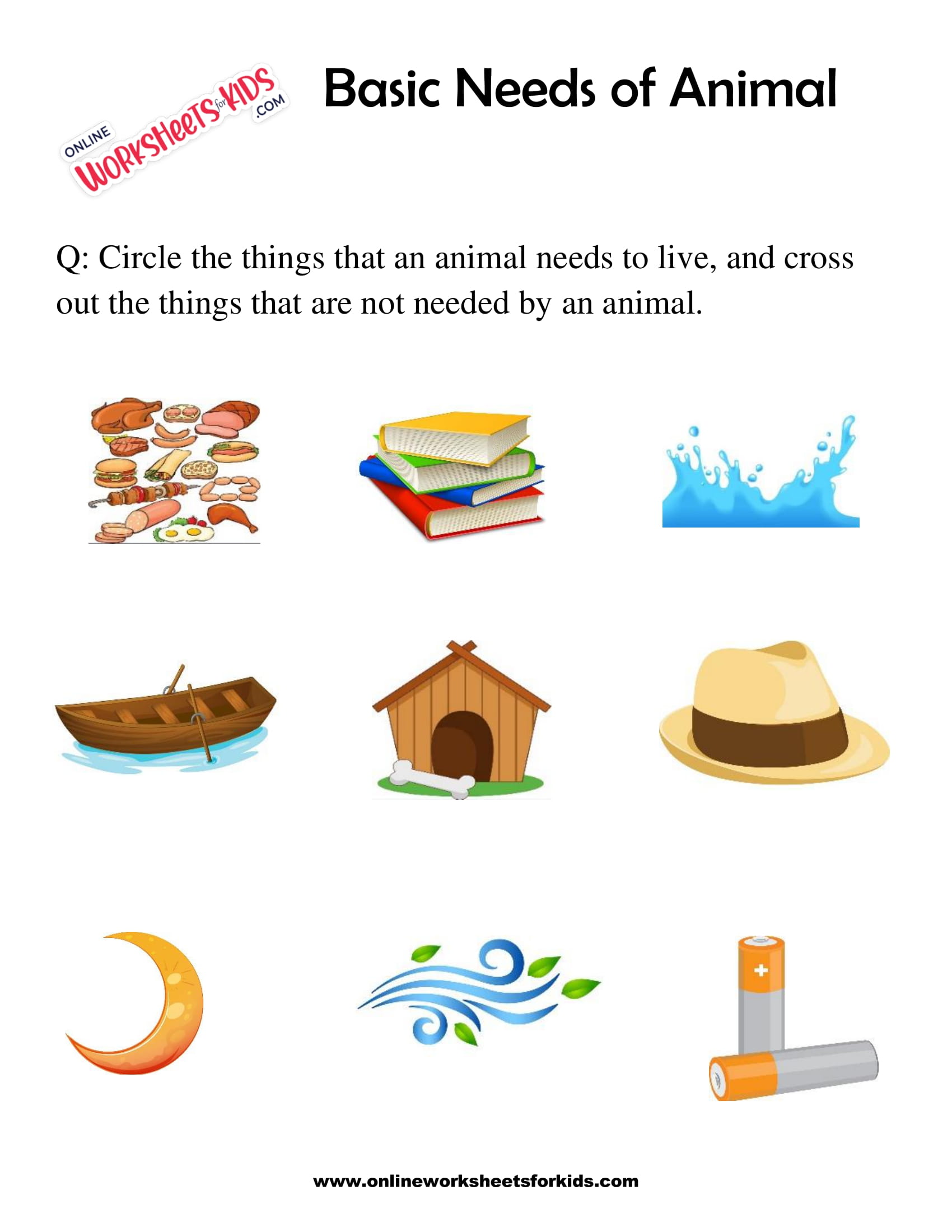 Basic Needs of Animal Worksheet for grade 1-5