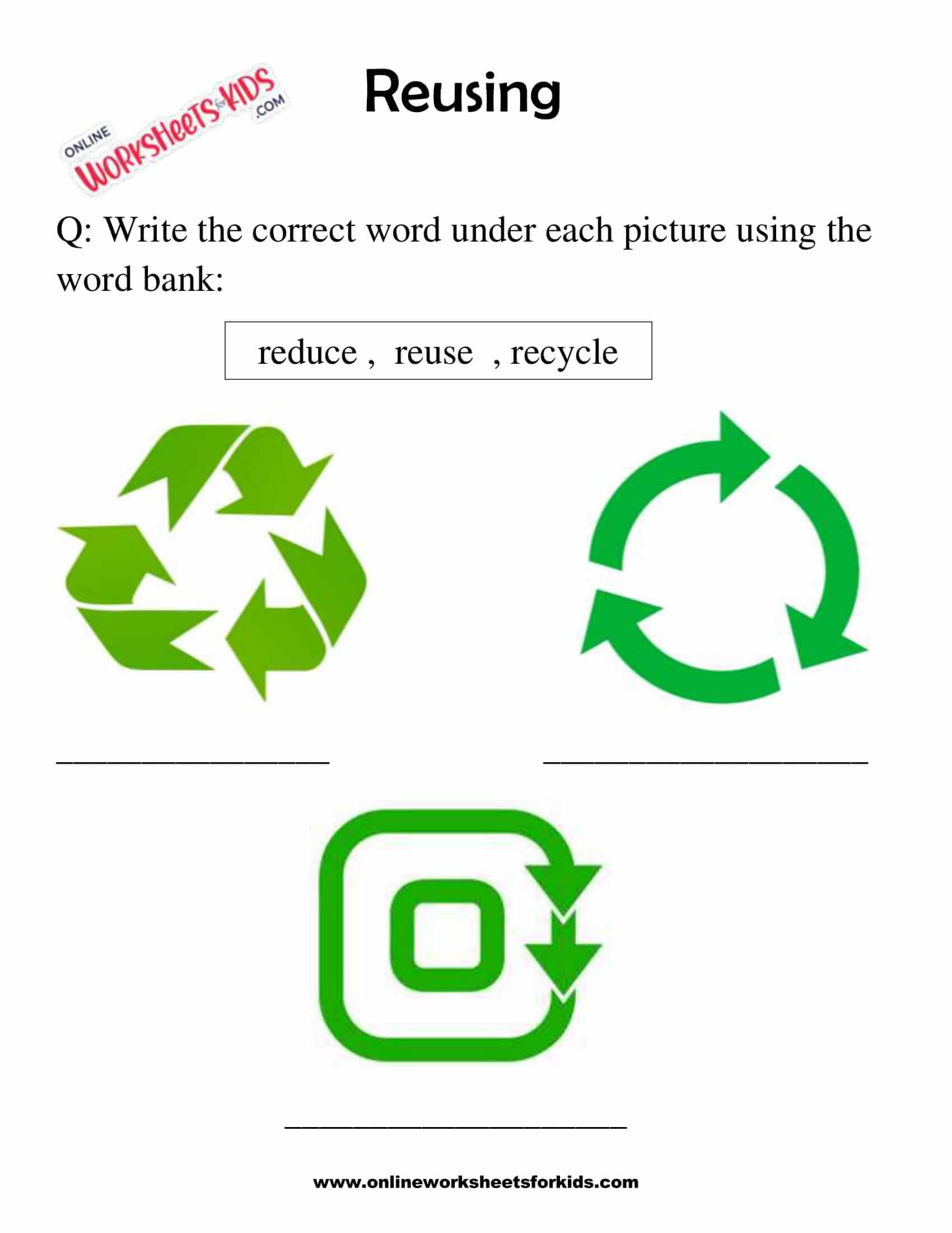 Free Reduce Reuse Recycle Worksheets For Grade 1