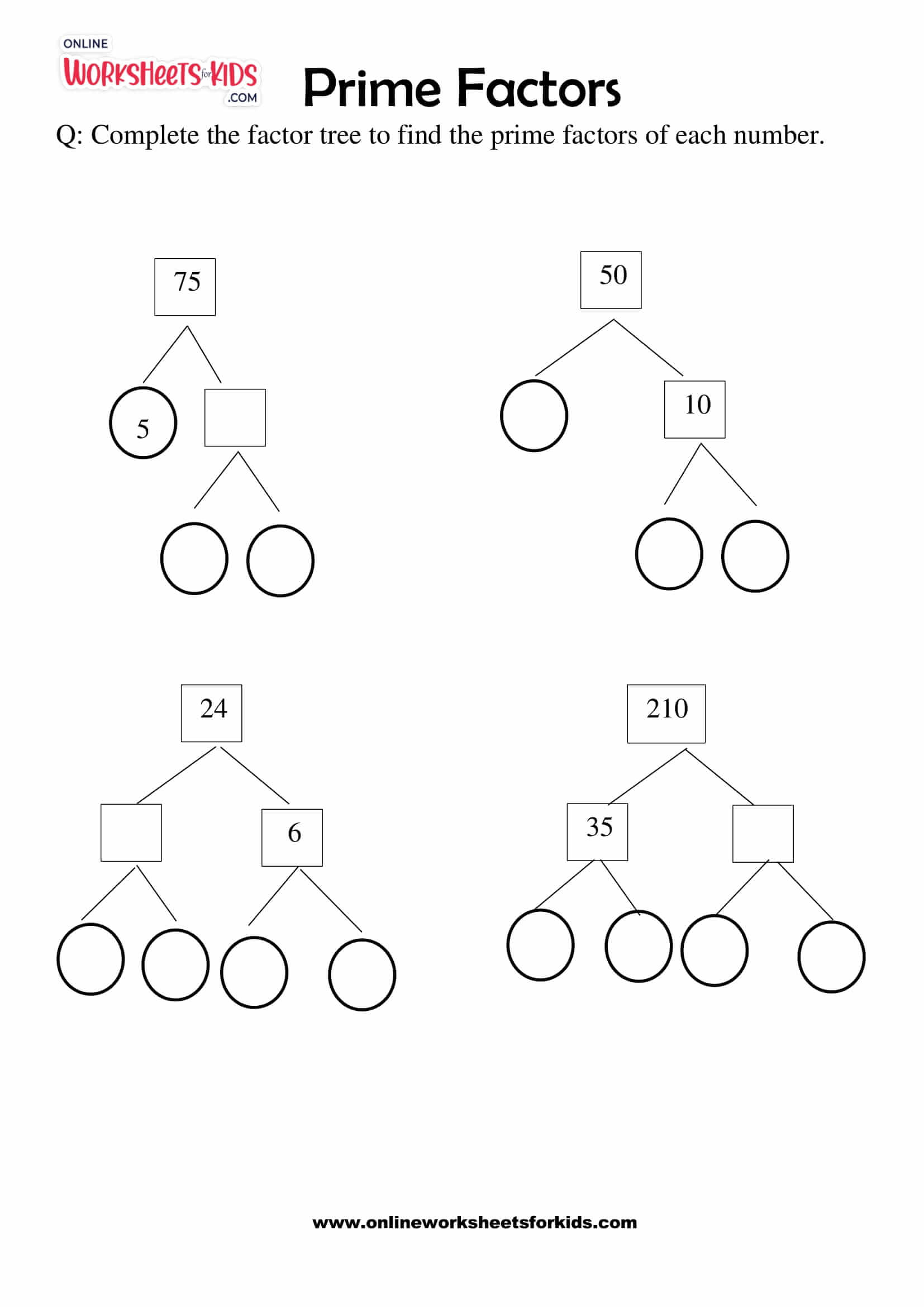 Factor Tree Worksheets Grade 4