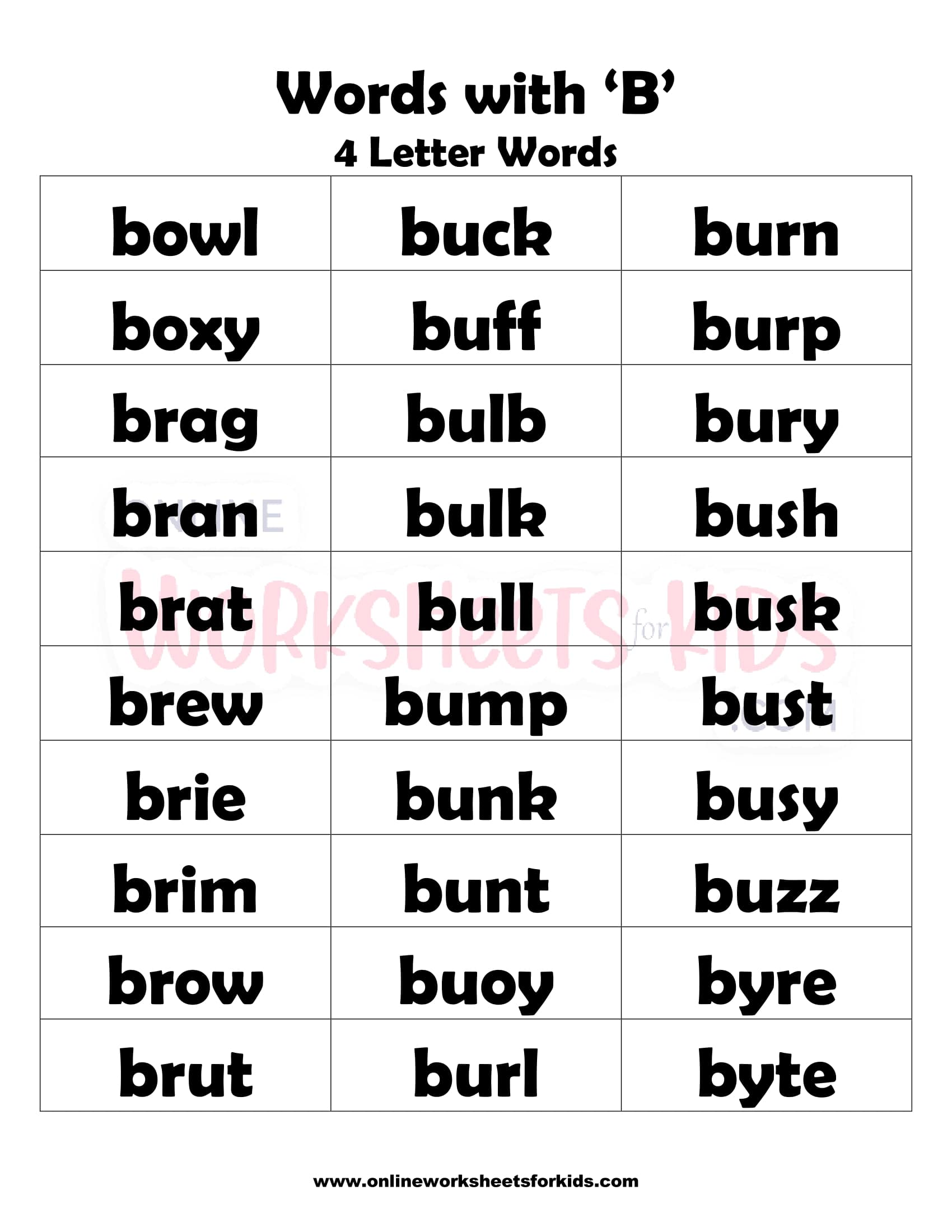 B - Words Beginning with Letter B - Kids Puzzles and Games