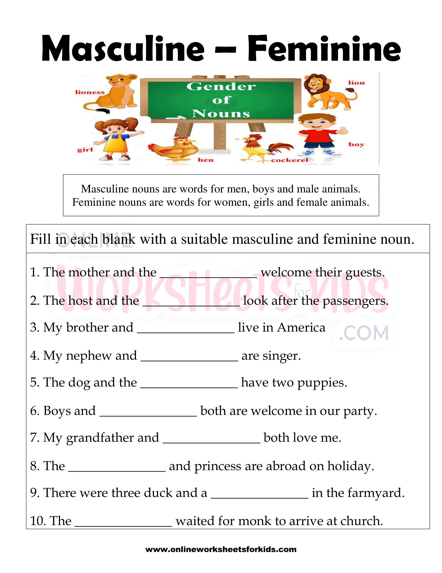 Masculine And Feminine Gender Worksheets 17