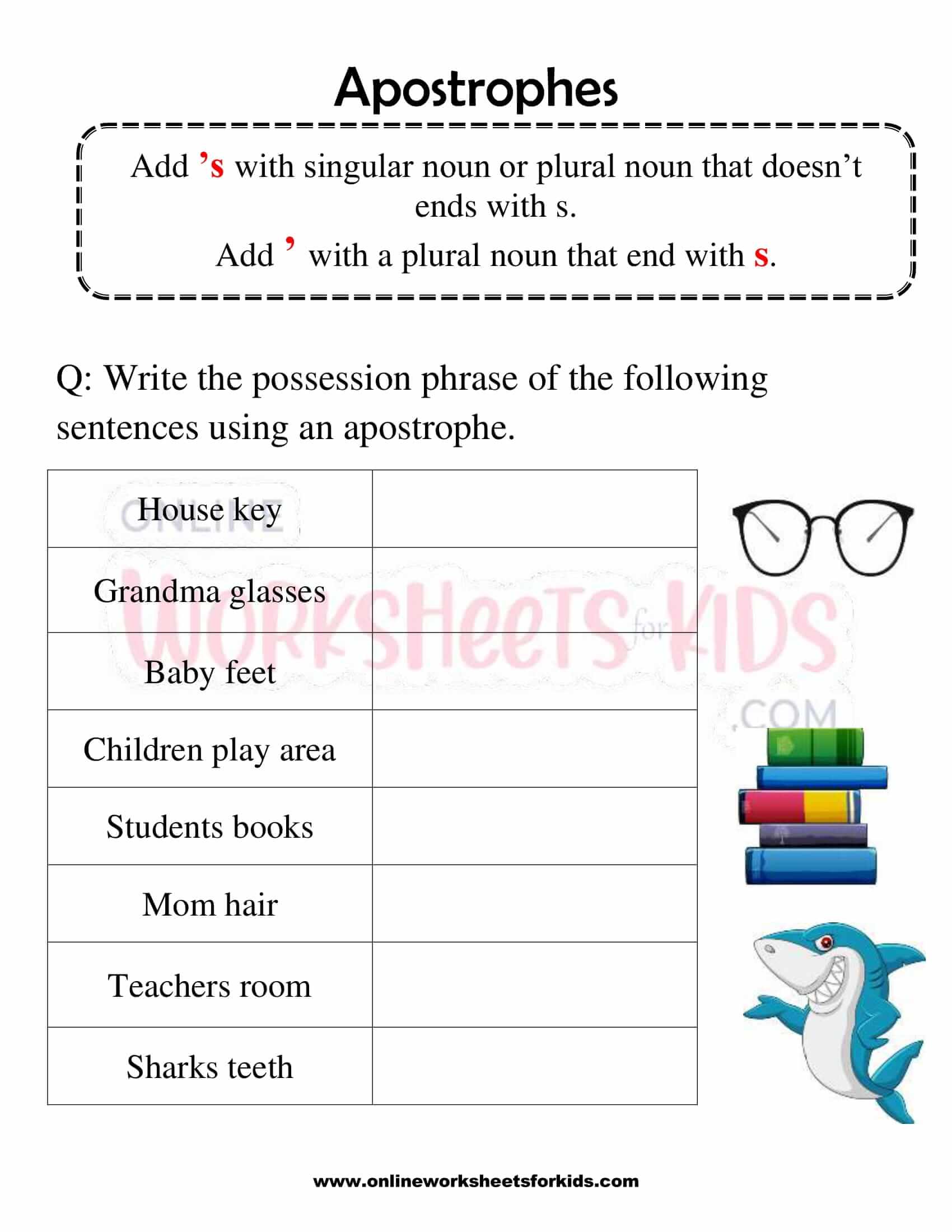 apostrophe worksheet for grade 1 9