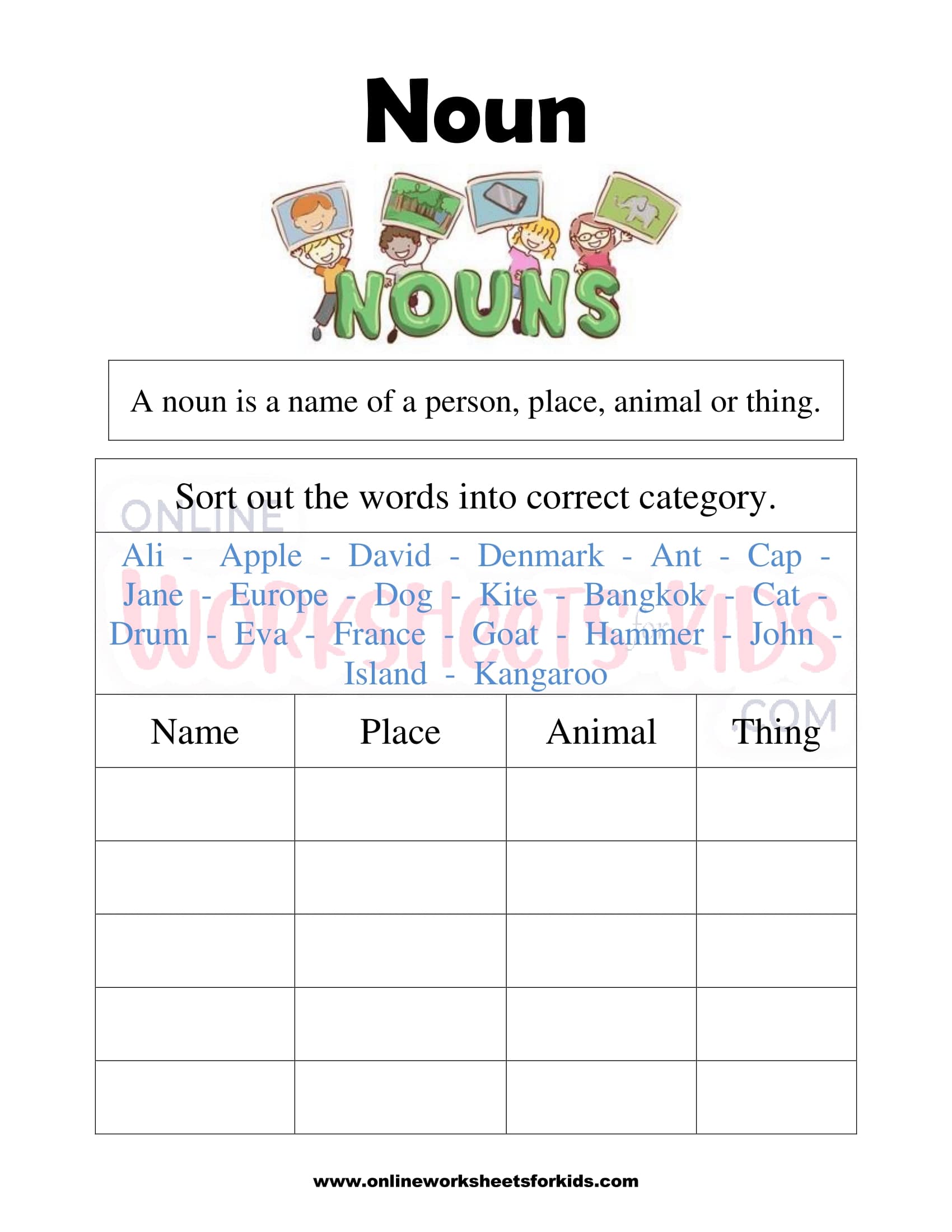 Free Noun Worksheets For First Grade