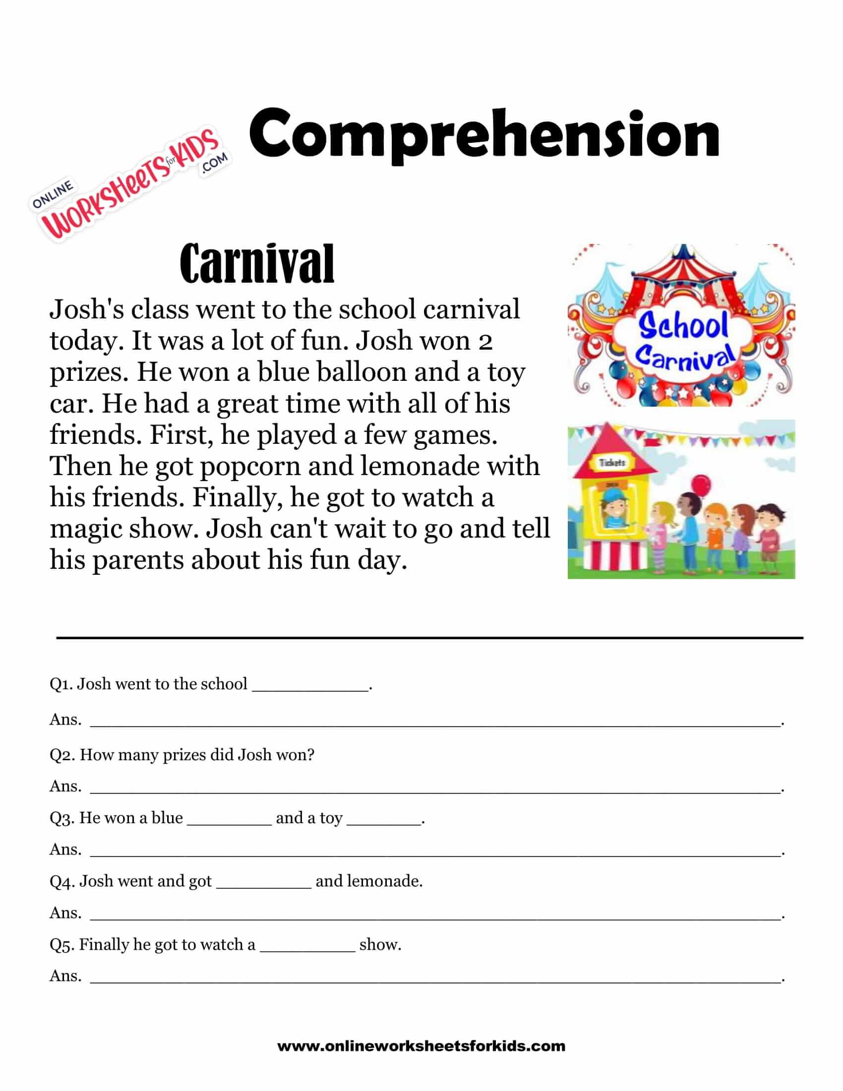 Comprehension worksheets for grade 1 26