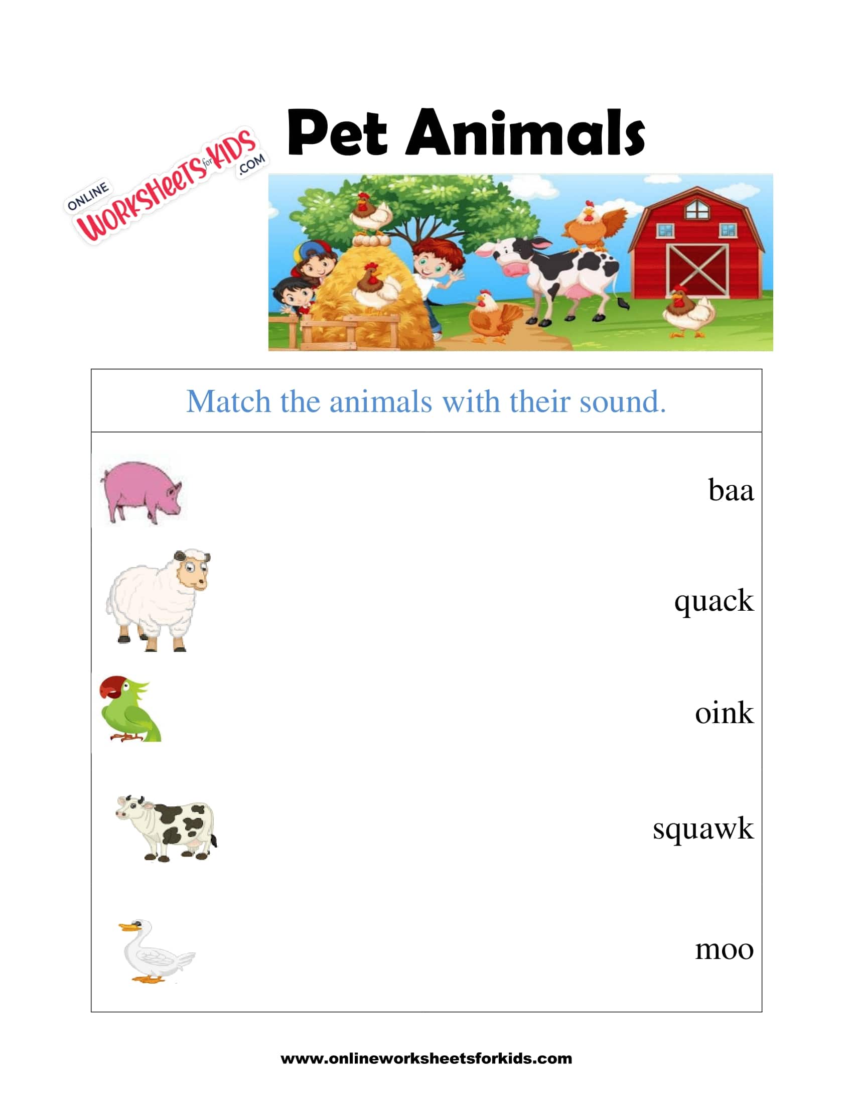 Free Pet Animals Worksheet and Printable sheets for Kids