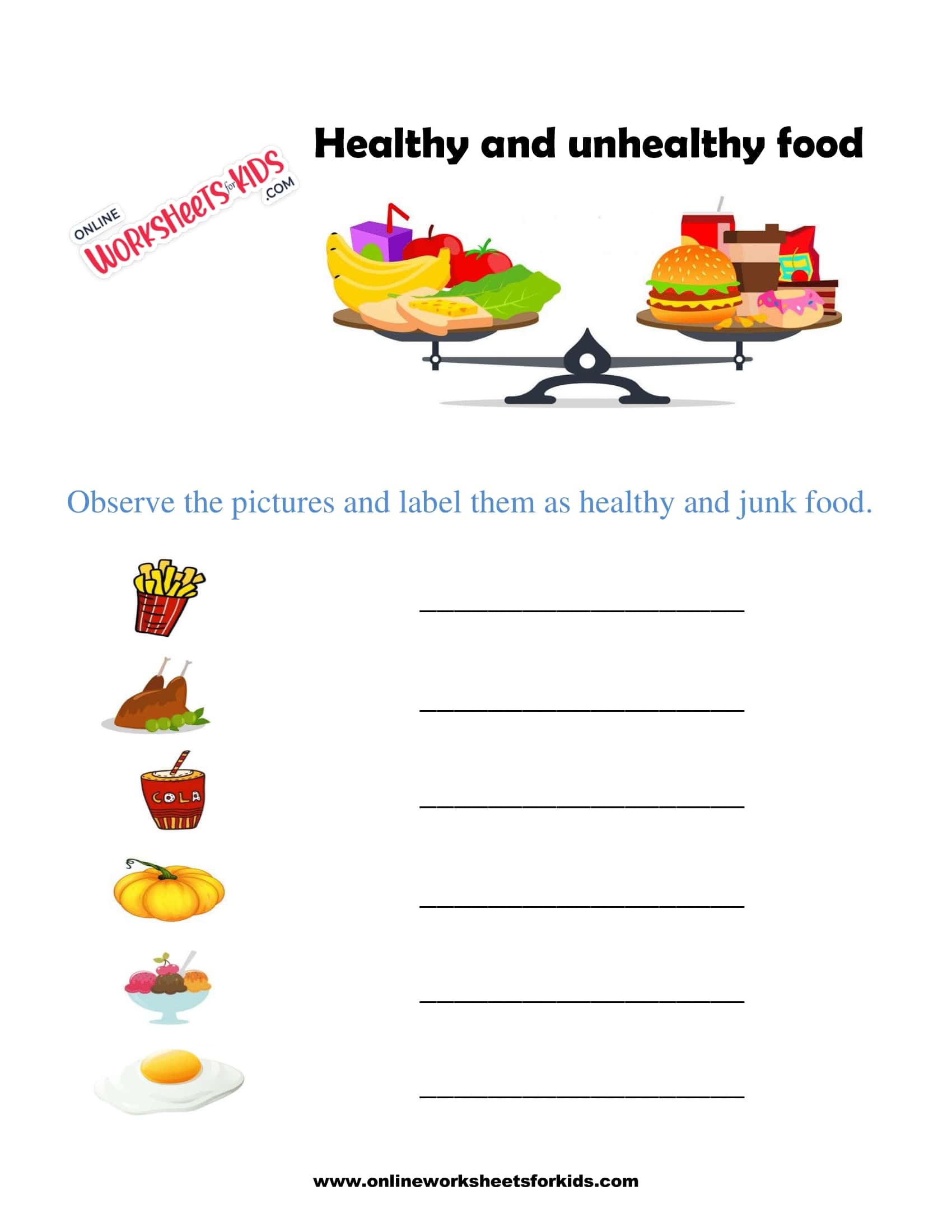 free healthy and unhealthy food worksheets