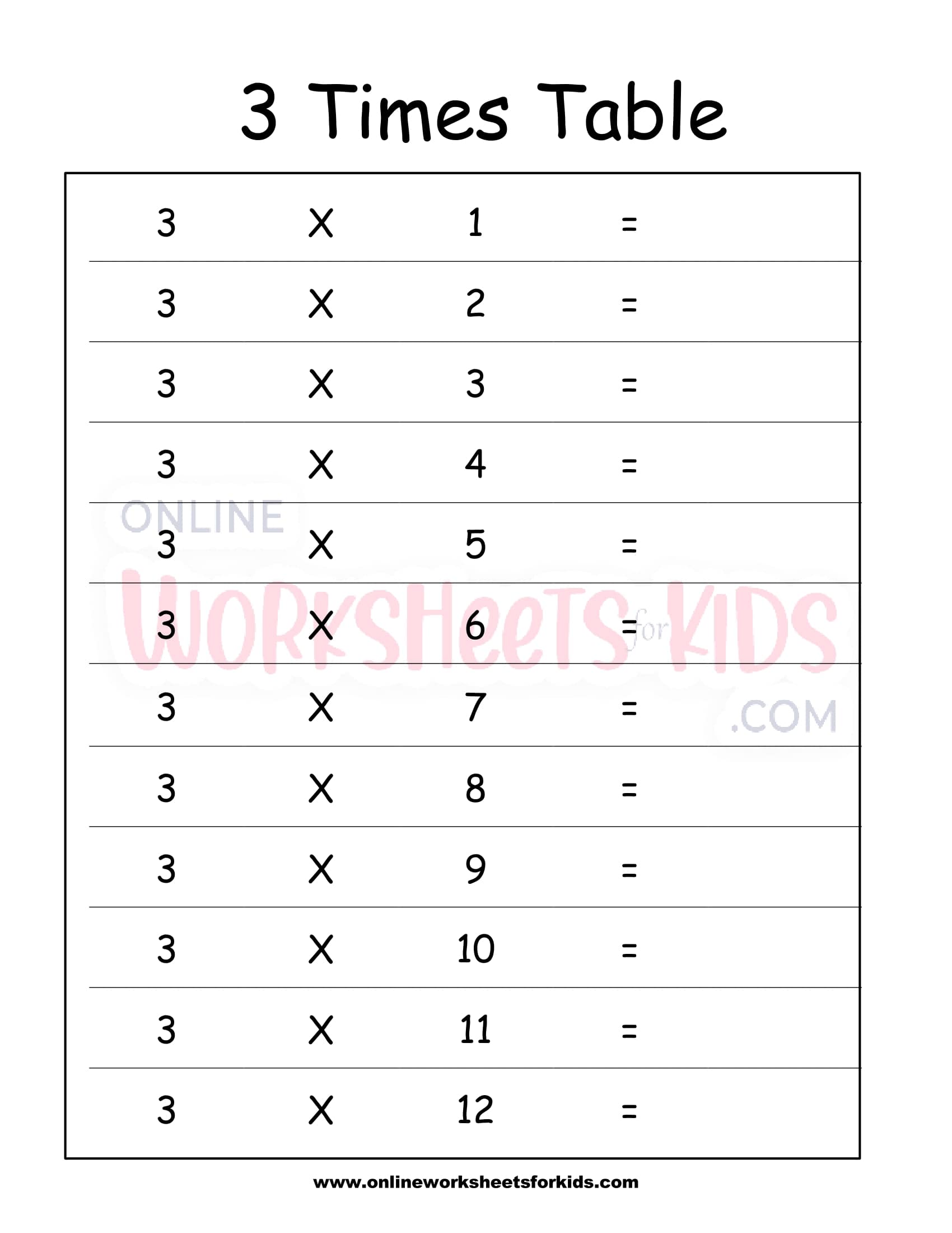 Free Times Tables Worksheets And Printables For Kids