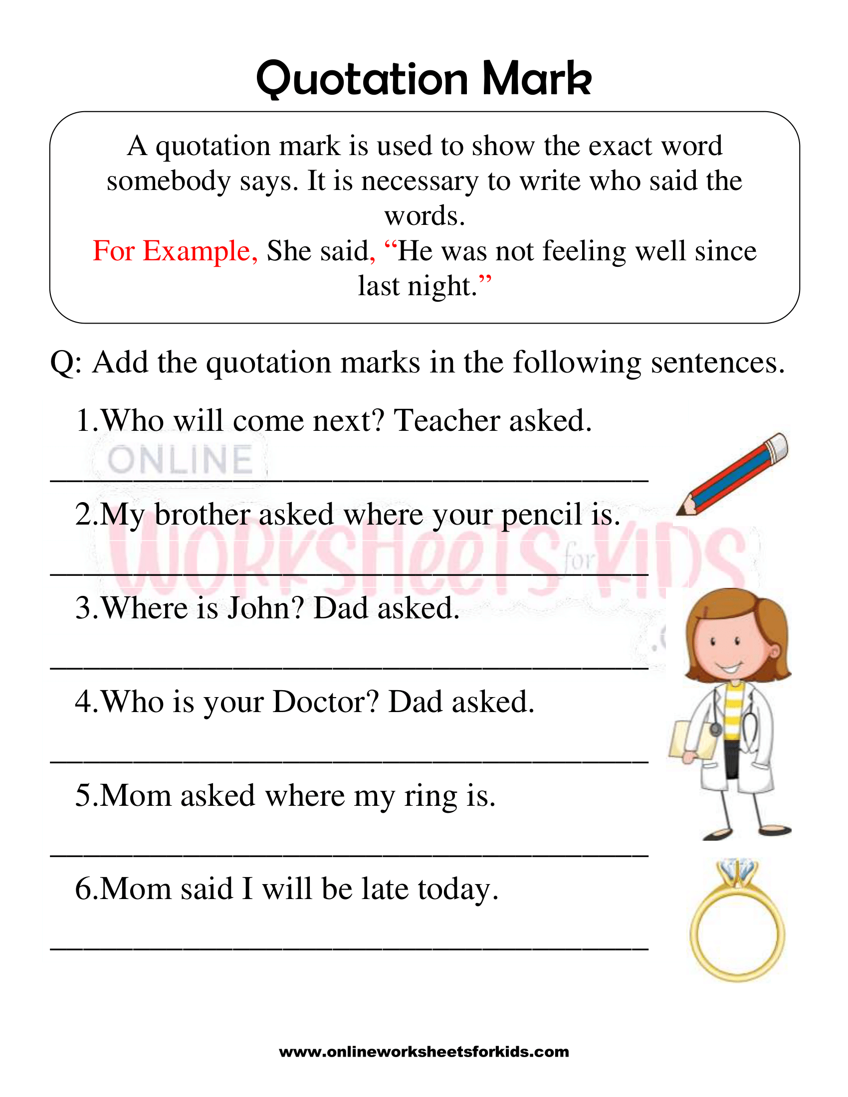 Sentences With Quotation Marks Worksheets