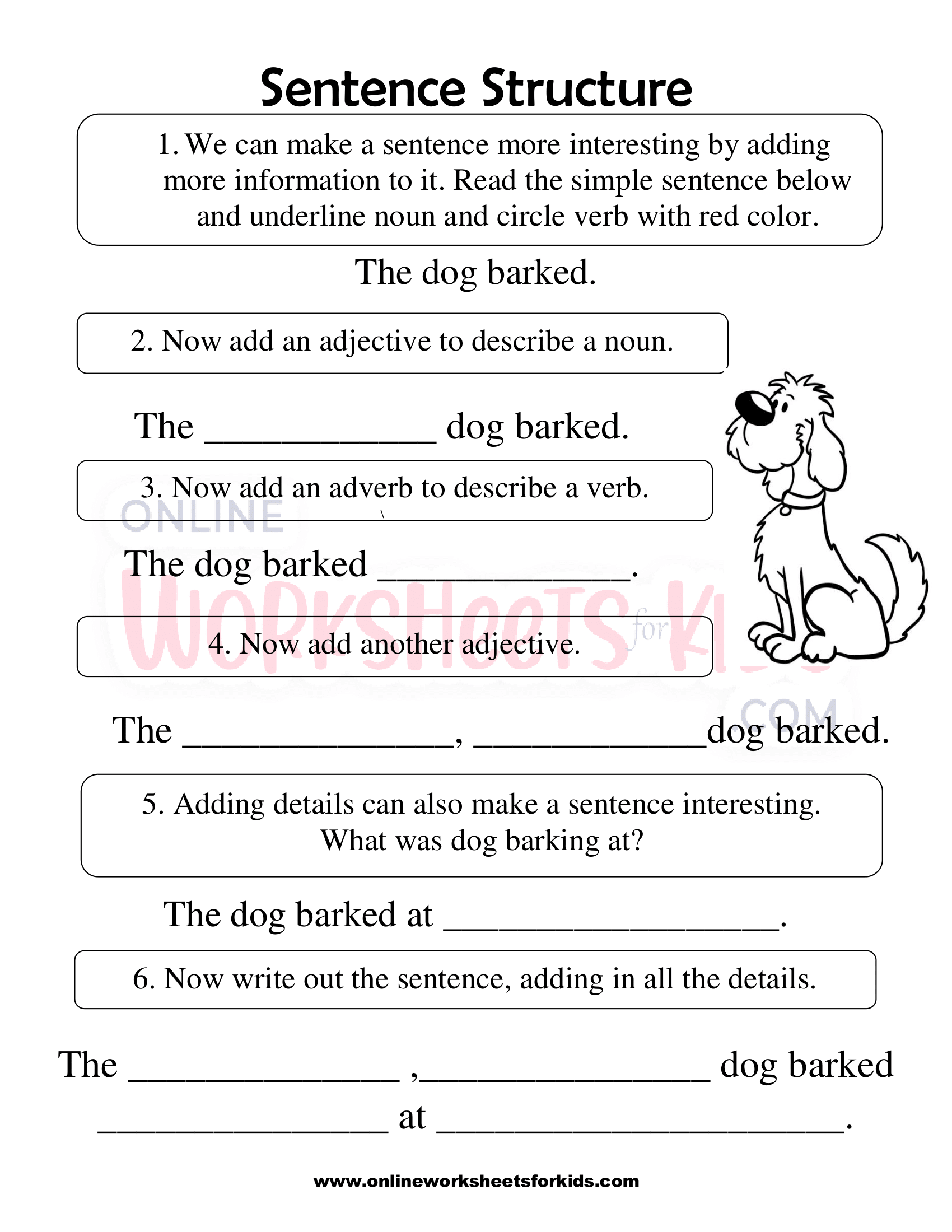 Sentence Structure Worksheets For Third Grade