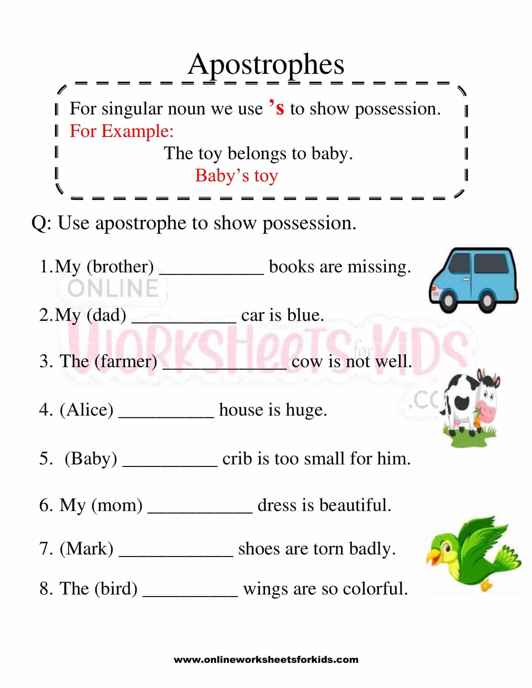 apostrophe worksheet for grade 1 2
