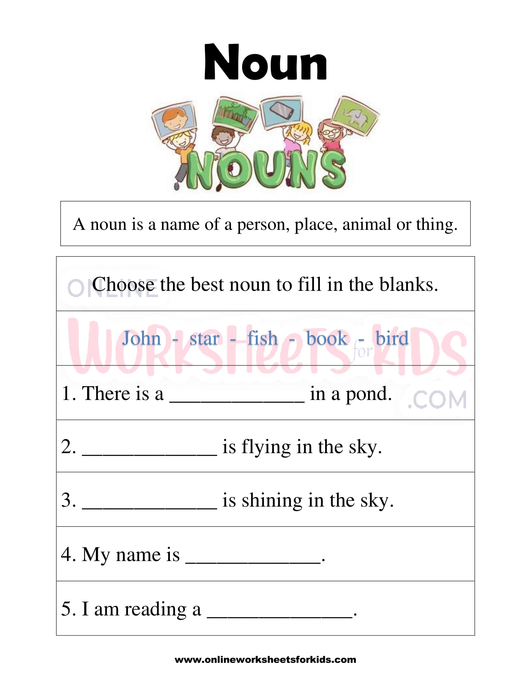 noun worksheets for grade 1 5