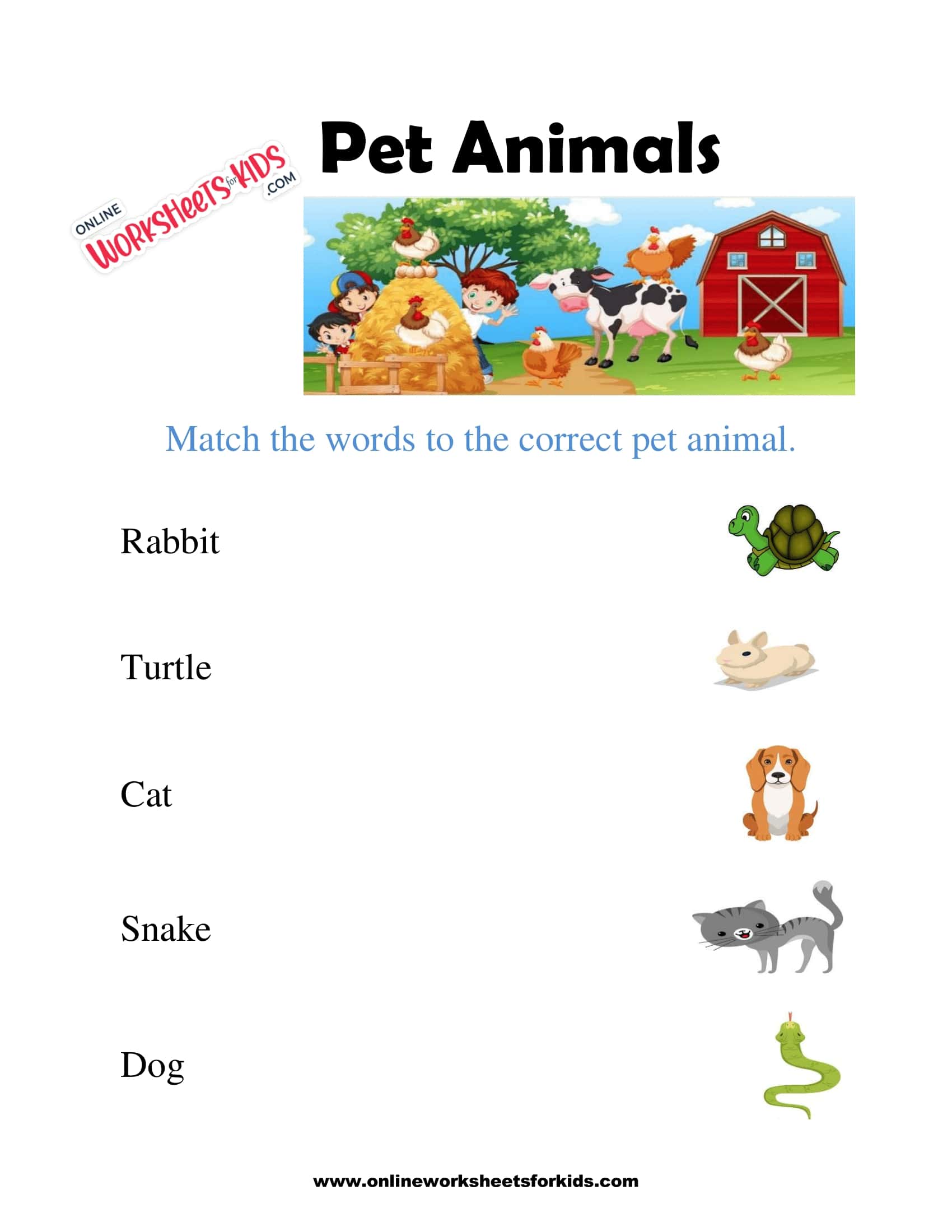 Free Pet Animals Worksheet and Printable sheets for Kids