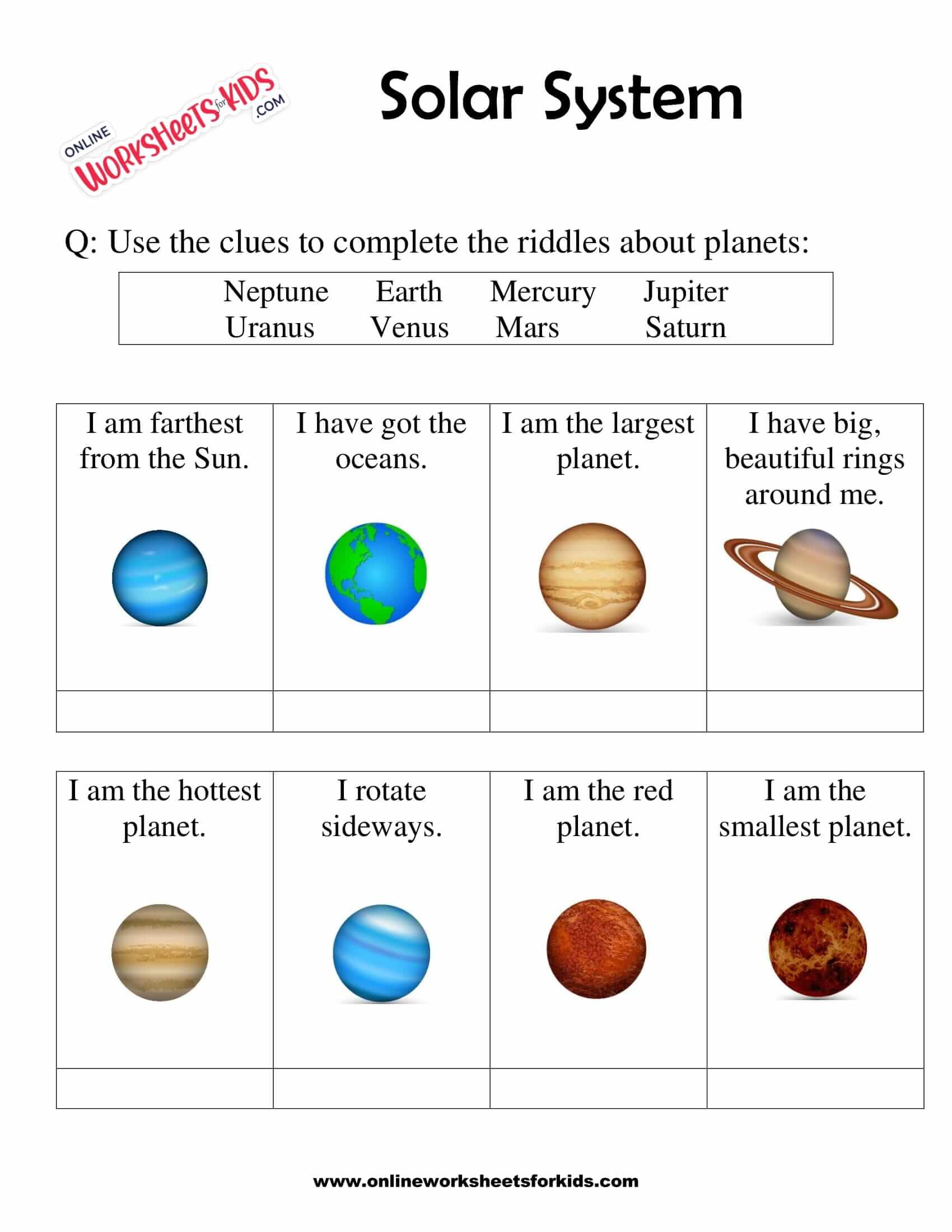 solar system worksheets online